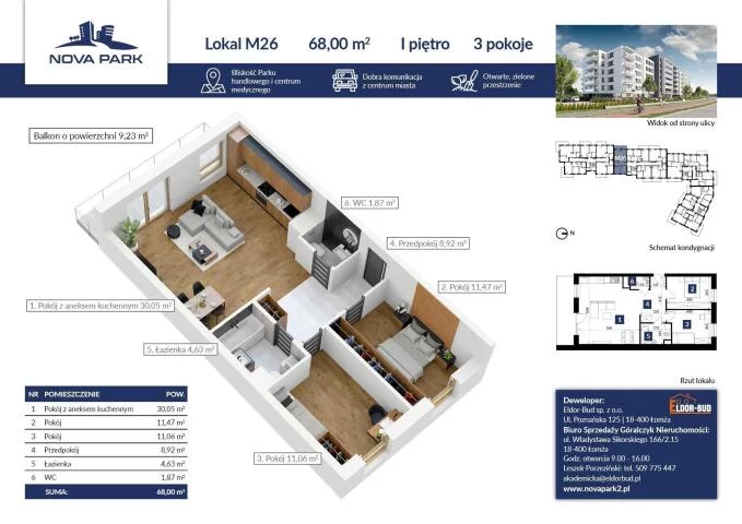 Mieszkanie trzypokojowe 66,93 m², Łomża, Akademicka, Sprzedaż