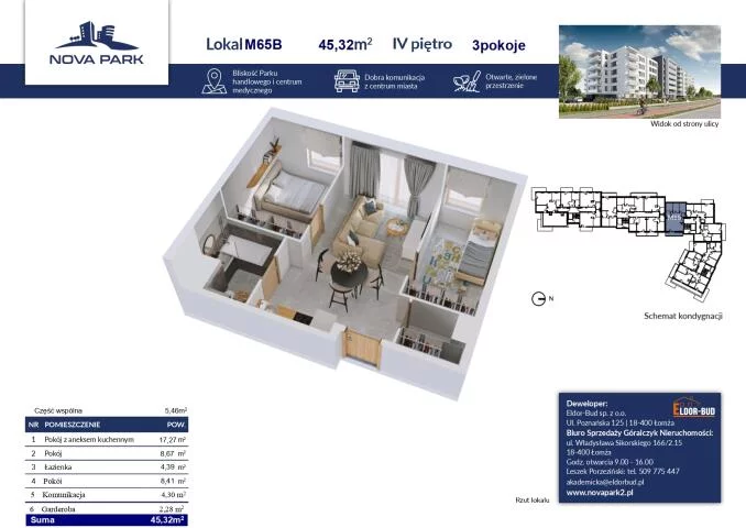 Mieszkanie trzypokojowe 45,98 m², Łomża, Akademicka, Sprzedaż