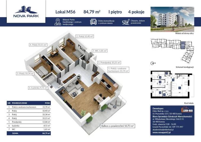 Mieszkanie czteropokojowe 84,81 m², Łomża, Akademicka, Sprzedaż