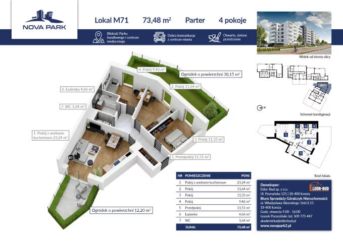 Mieszkanie czteropokojowe 73,67 m², Łomża, Akademicka, Sprzedaż