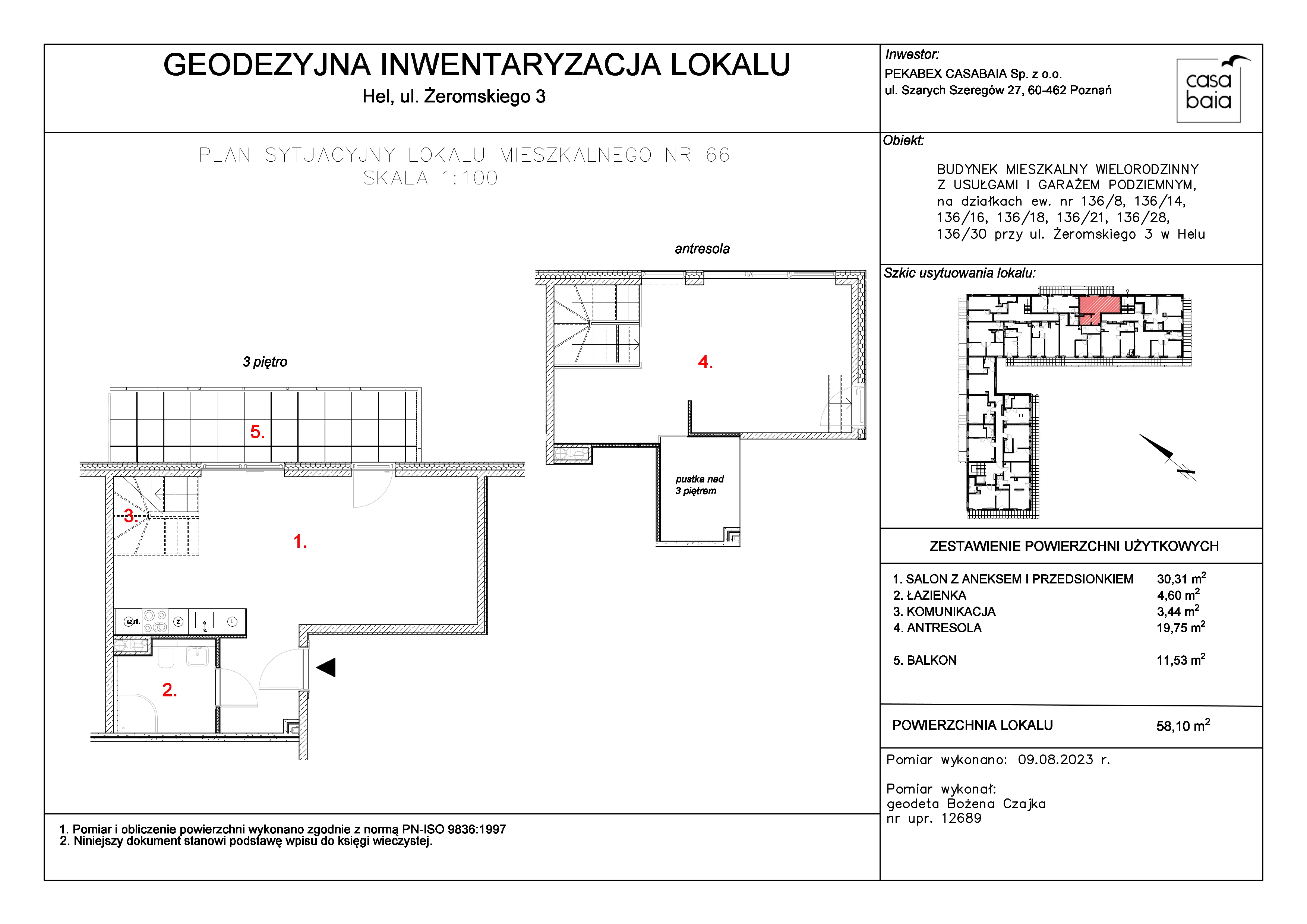 Mieszkanie 58,10 m², piętro 3, oferta nr D4, CASA BAIA, Hel, ul. Stefana Żeromskiego 3