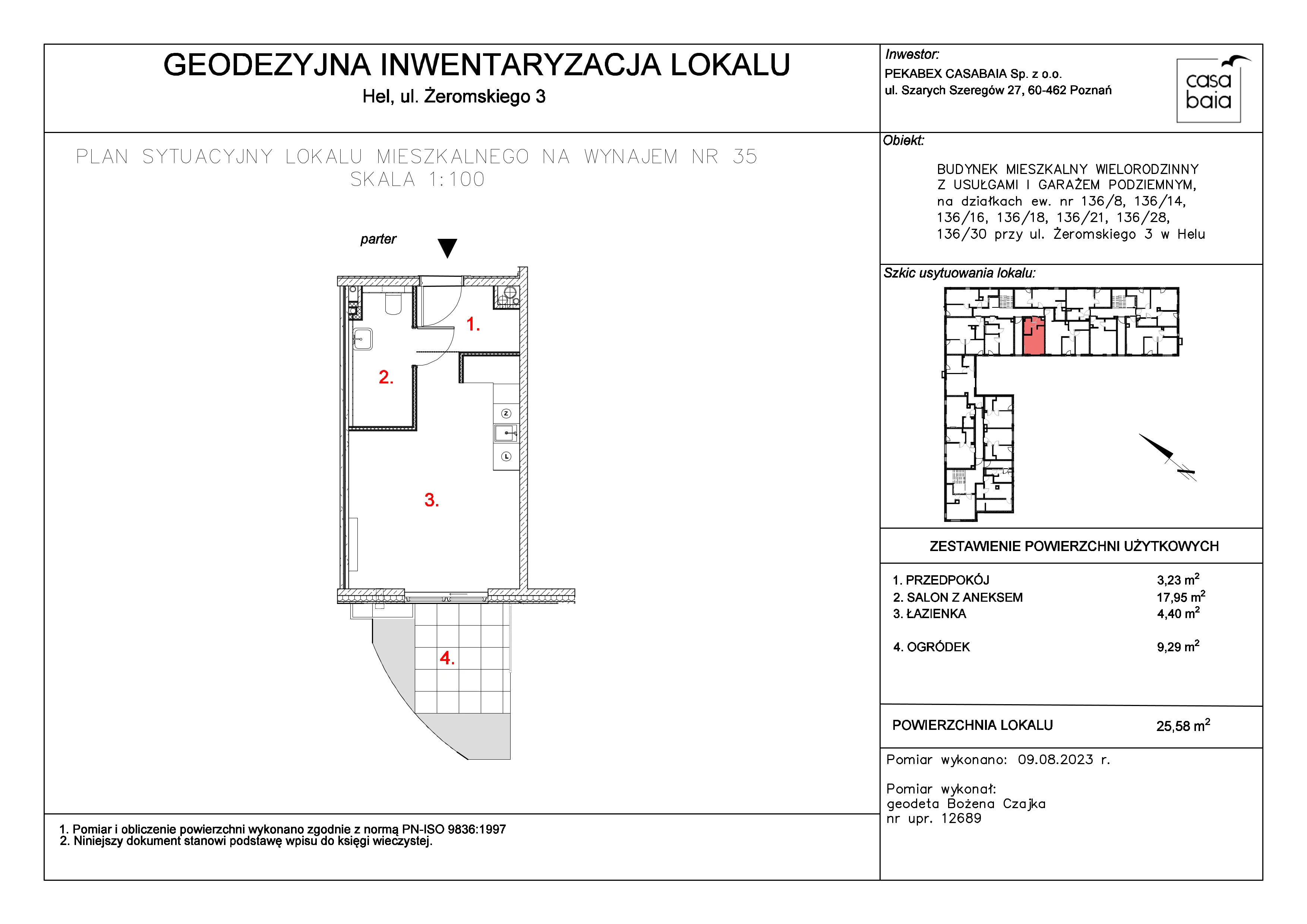 Mieszkanie 25,58 m², parter, oferta nr G1, CASA BAIA, Hel, ul. Stefana Żeromskiego 3