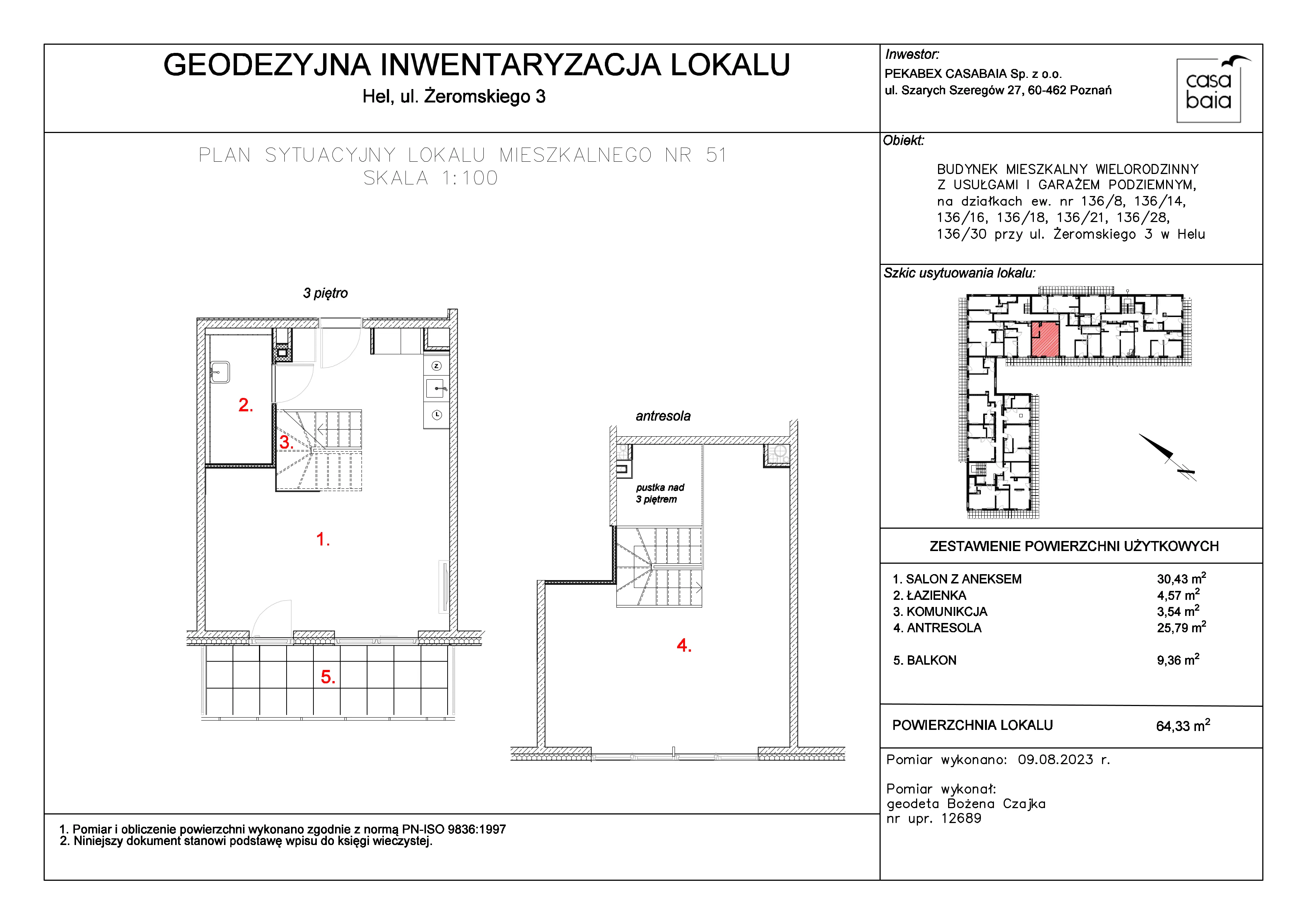 Mieszkanie 64,33 m², piętro 3, oferta nr G4, CASA BAIA, Hel, ul. Stefana Żeromskiego 3