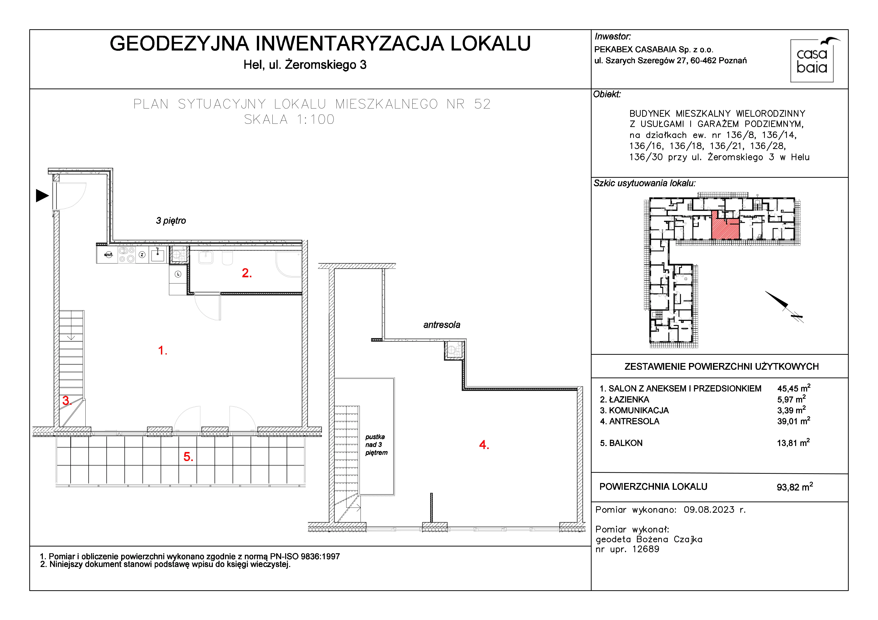 1 pokój, apartament 93,82 m², piętro 3, oferta nr F4, CASA BAIA, Hel, ul. Stefana Żeromskiego 3