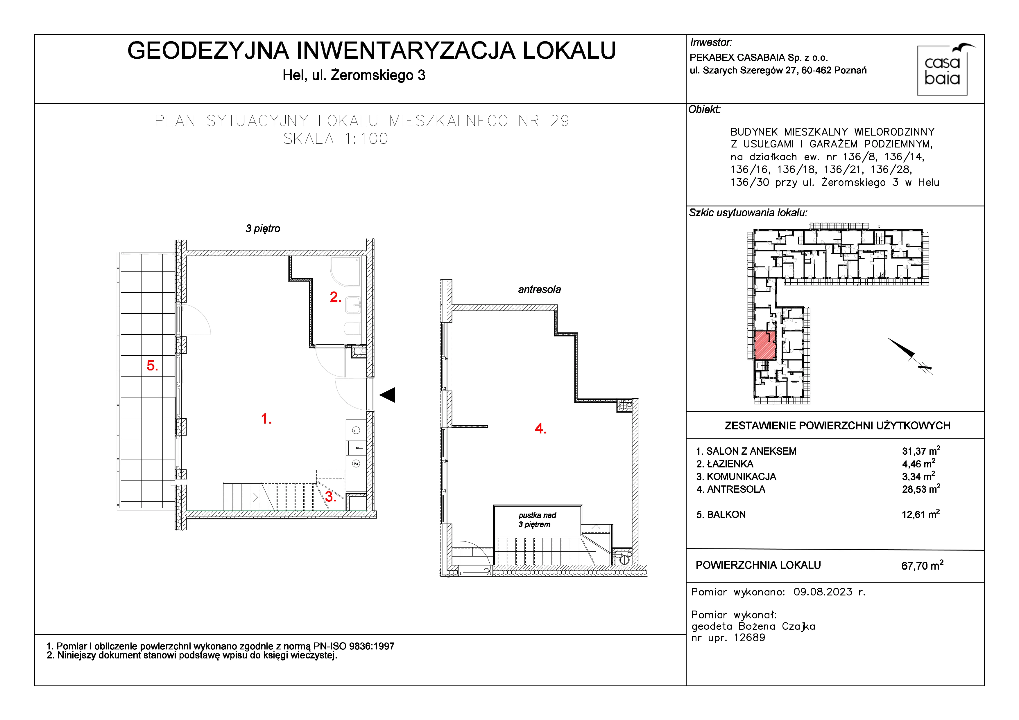 Mieszkanie 67,70 m², piętro 3, oferta nr K4, CASA BAIA, Hel, ul. Stefana Żeromskiego 3