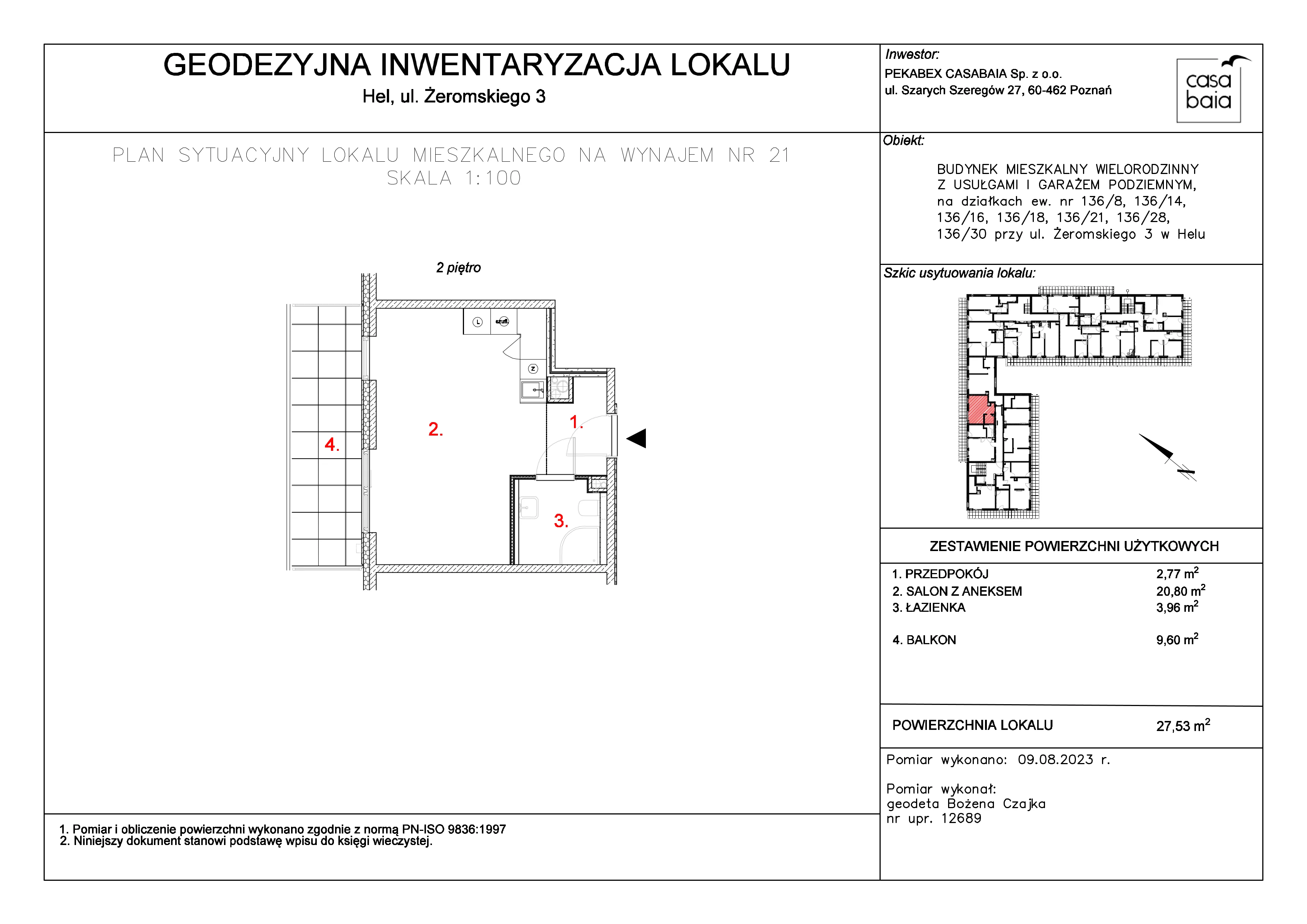 Mieszkanie 27,53 m², piętro 2, oferta nr L3, CASA BAIA, Hel, ul. Stefana Żeromskiego 3