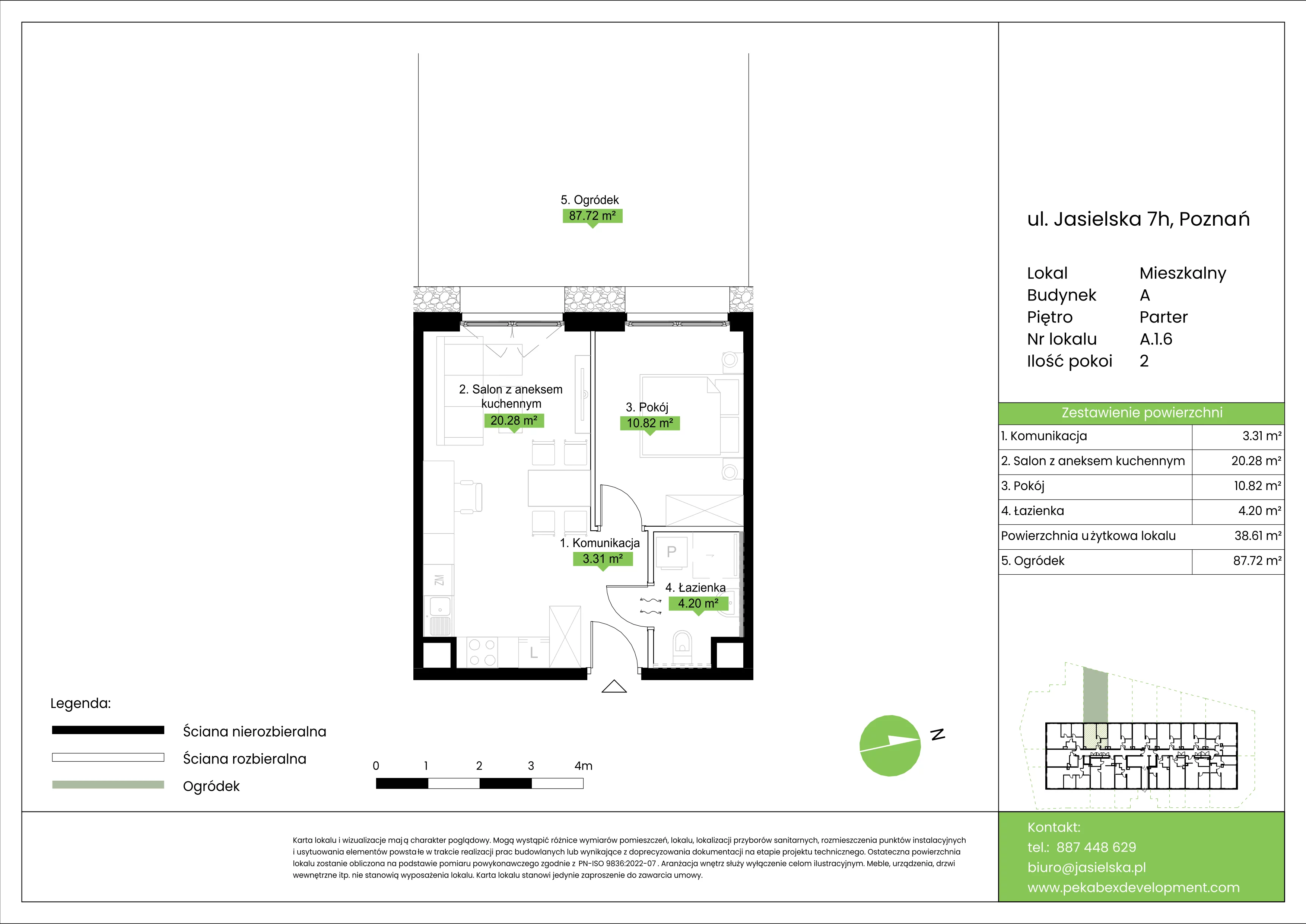 2 pokoje, mieszkanie 38,61 m², parter, oferta nr A.1.6, JA_SIELSKA etap V, Poznań, Podolany, Podolany, ul. Jasielska