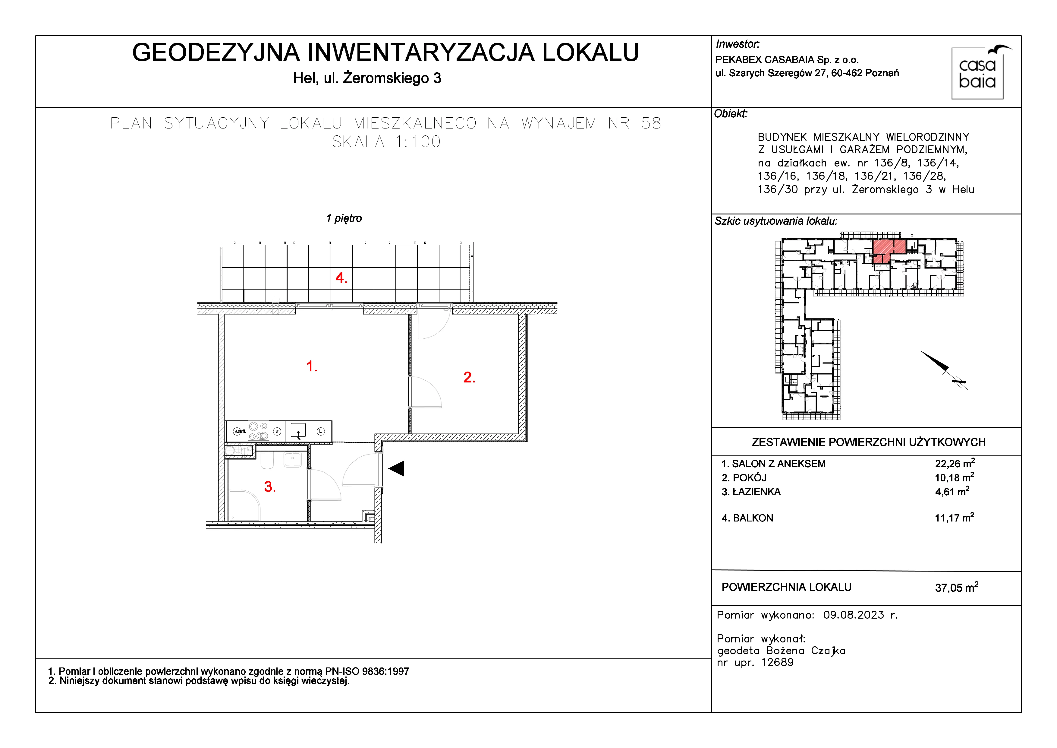 Mieszkanie 37,05 m², piętro 1, oferta nr D2, CASA BAIA, Hel, ul. Stefana Żeromskiego 3