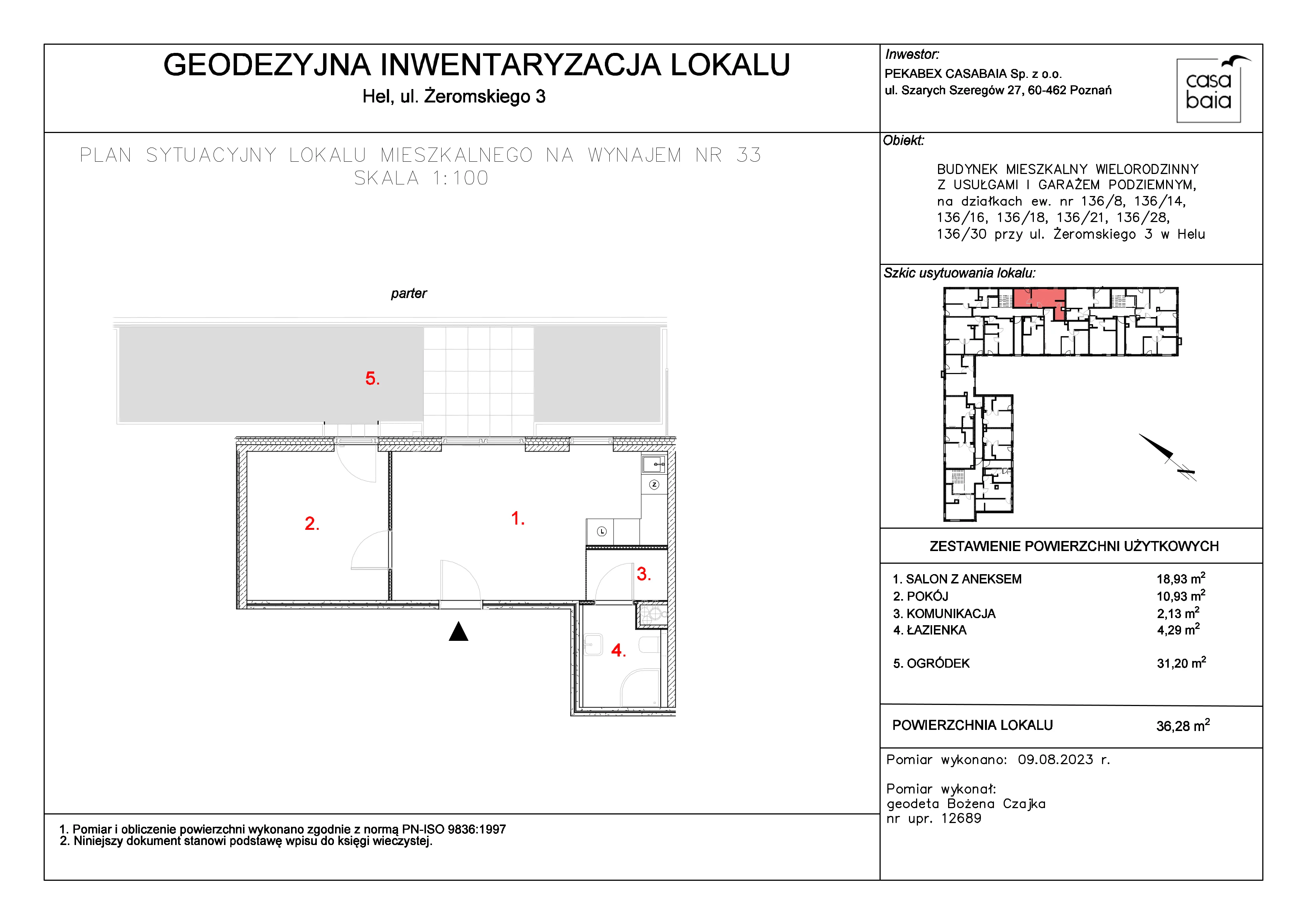 Mieszkanie 36,25 m², parter, oferta nr E1, CASA BAIA, Hel, ul. Stefana Żeromskiego 3