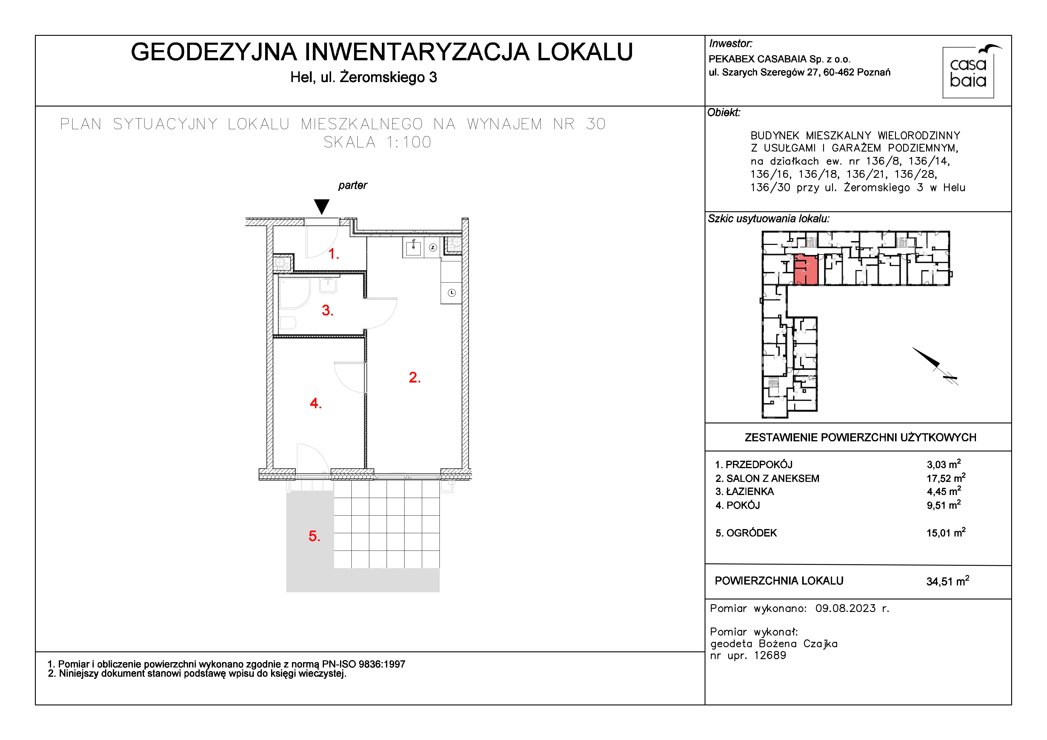 Mieszkanie 34,51 m², parter, oferta nr H1, CASA BAIA, Hel, ul. Stefana Żeromskiego 3