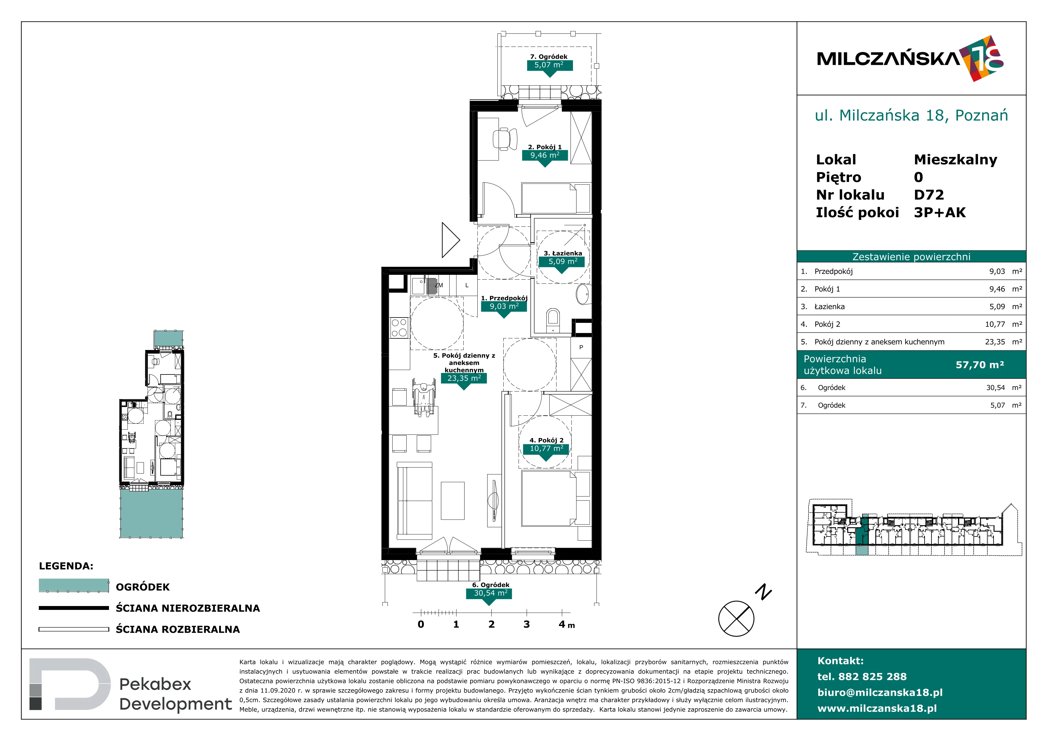 3 pokoje, mieszkanie 57,70 m², parter, oferta nr D72, Milczańska 18, Poznań, Rataje, Łacina, ul. Milczańska 18
