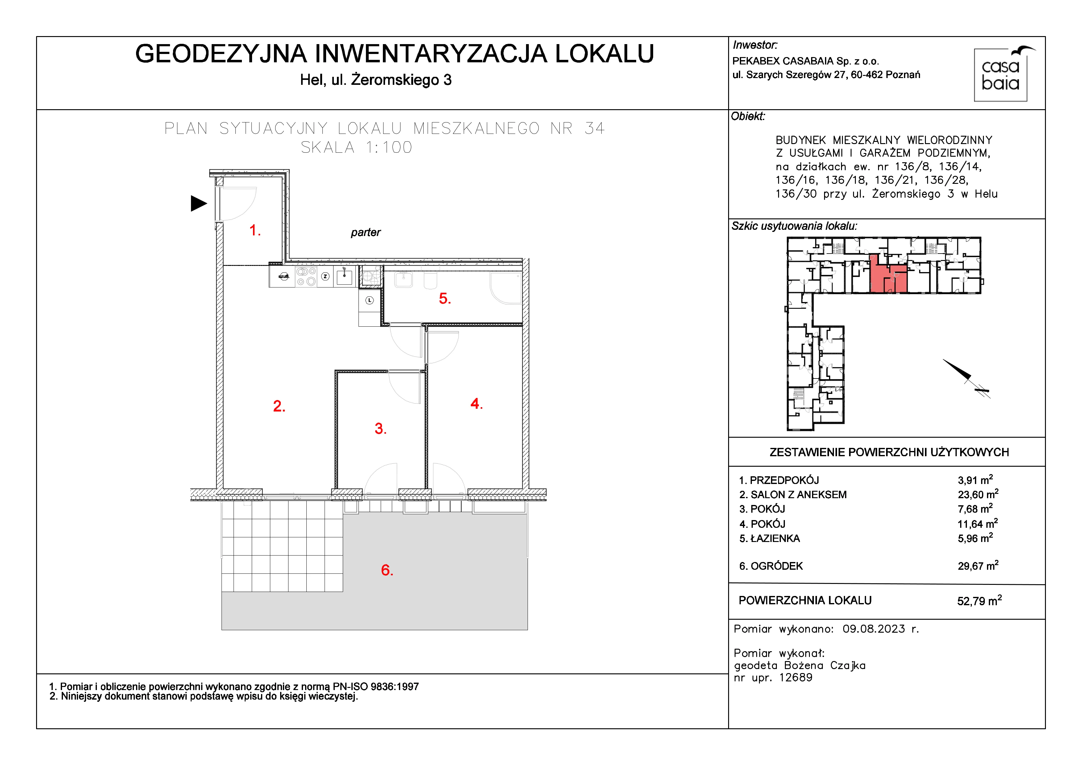 Mieszkanie 52,79 m², parter, oferta nr F1, CASA BAIA, Hel, ul. Stefana Żeromskiego 3