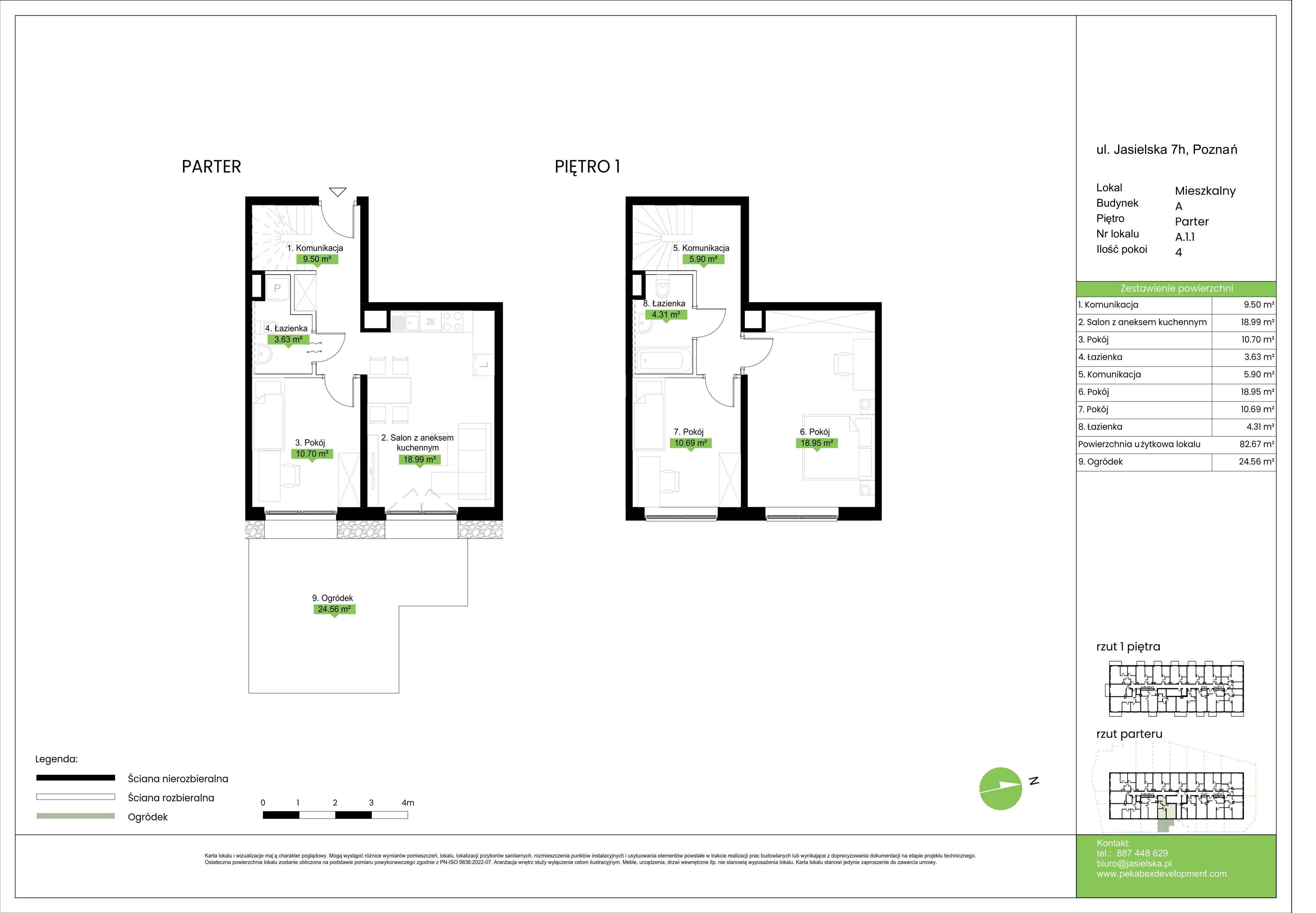 4 pokoje, mieszkanie 82,67 m², parter, oferta nr A.1.1, JA_SIELSKA etap V, Poznań, Podolany, Podolany, ul. Jasielska