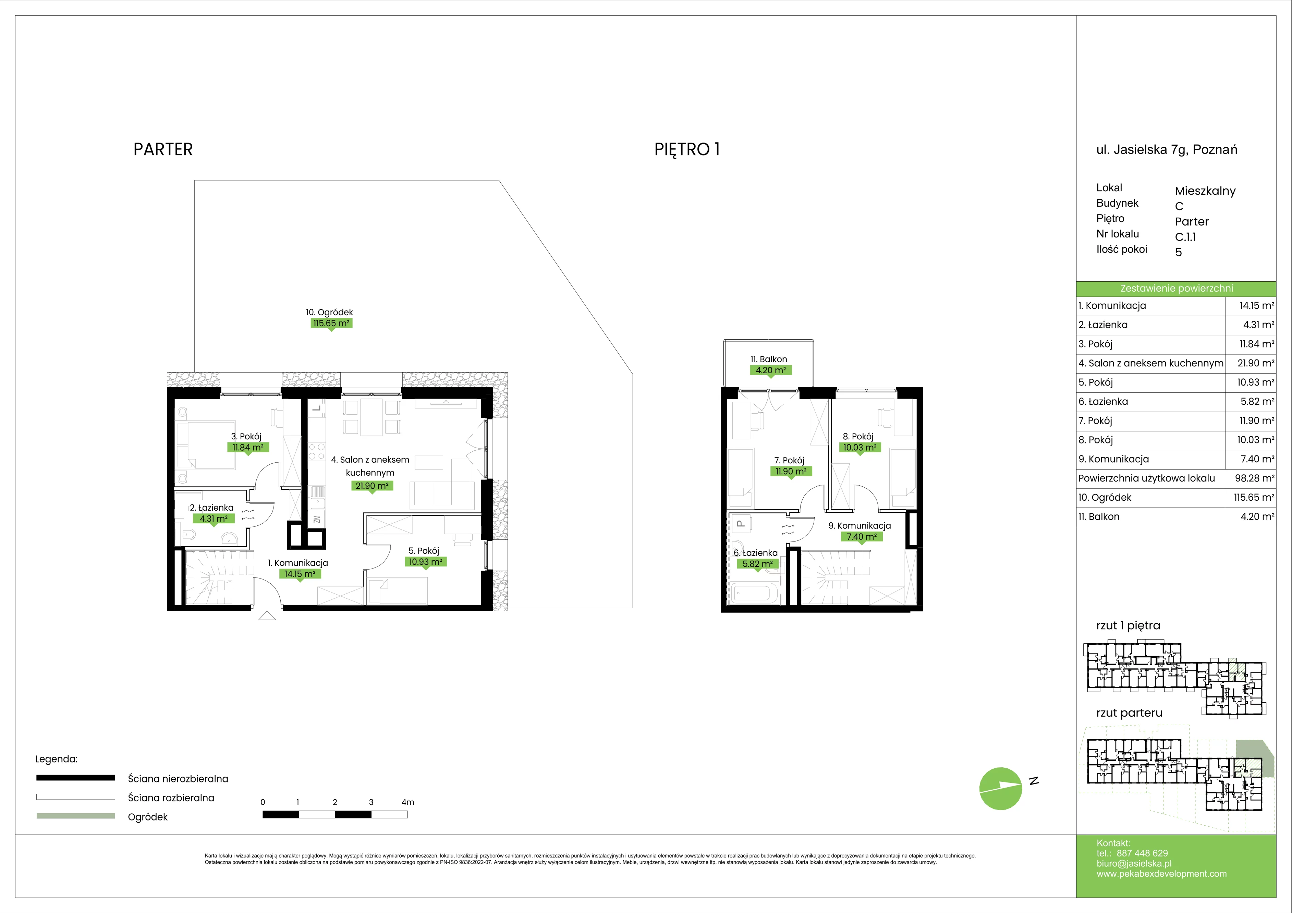 5 pokoi, mieszkanie 98,28 m², parter, oferta nr C.1.1, JA_SIELSKA etap V, Poznań, Podolany, Podolany, ul. Jasielska