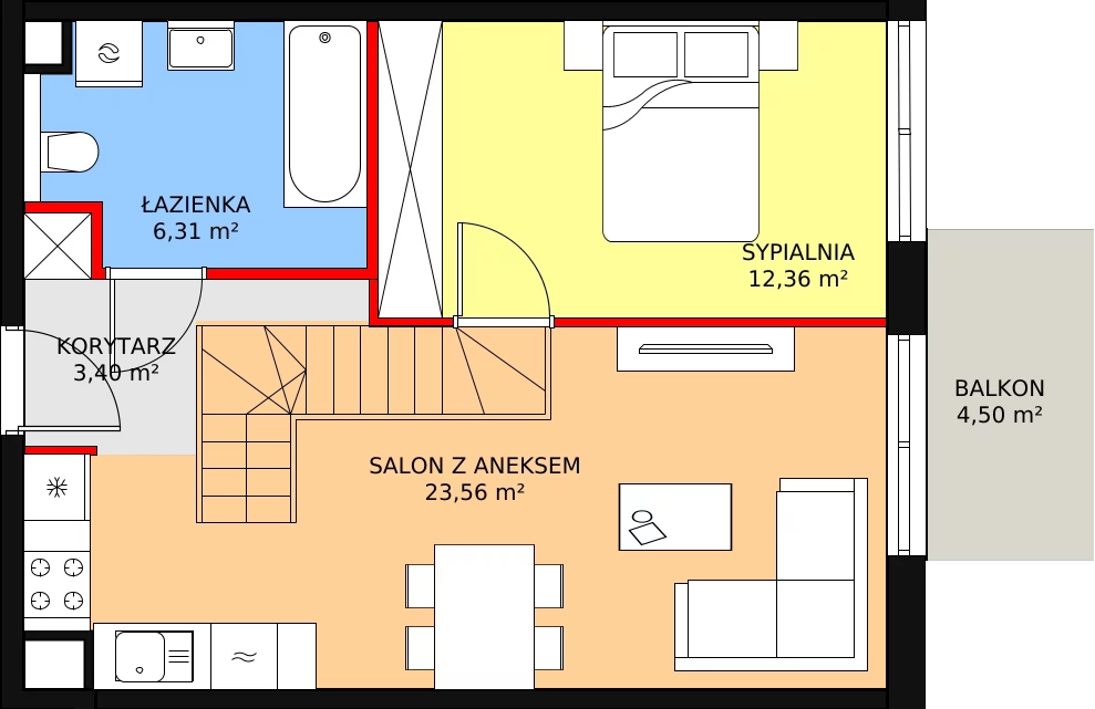 Mieszkanie 62,18 m², piętro 4, oferta nr B1.B4.12, JA_SIELSKA etap III, Poznań, Podolany, Podolany, ul. Jasielska