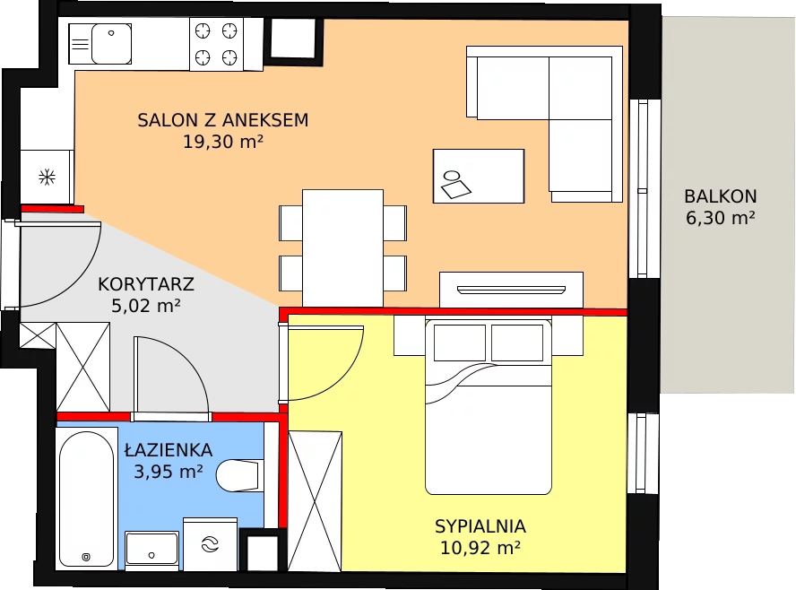 Mieszkanie 39,46 m², piętro 1, oferta nr C2.C1.06, JA_SIELSKA etap III, Poznań, Podolany, Podolany, ul. Jasielska