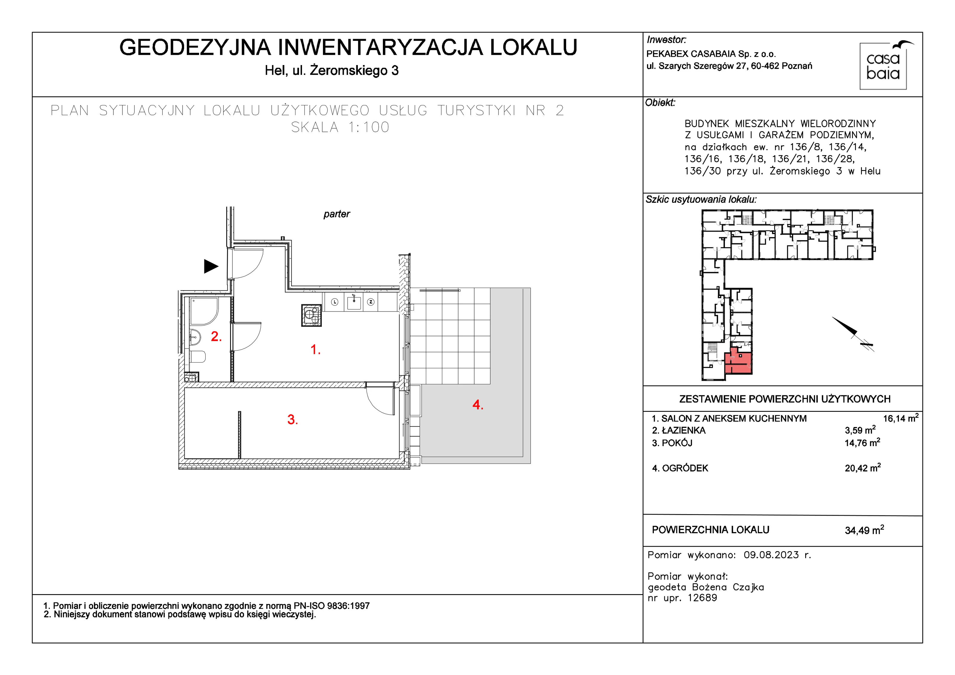 Mieszkanie 34,49 m², parter, oferta nr R1, CASA BAIA, Hel, ul. Stefana Żeromskiego 3