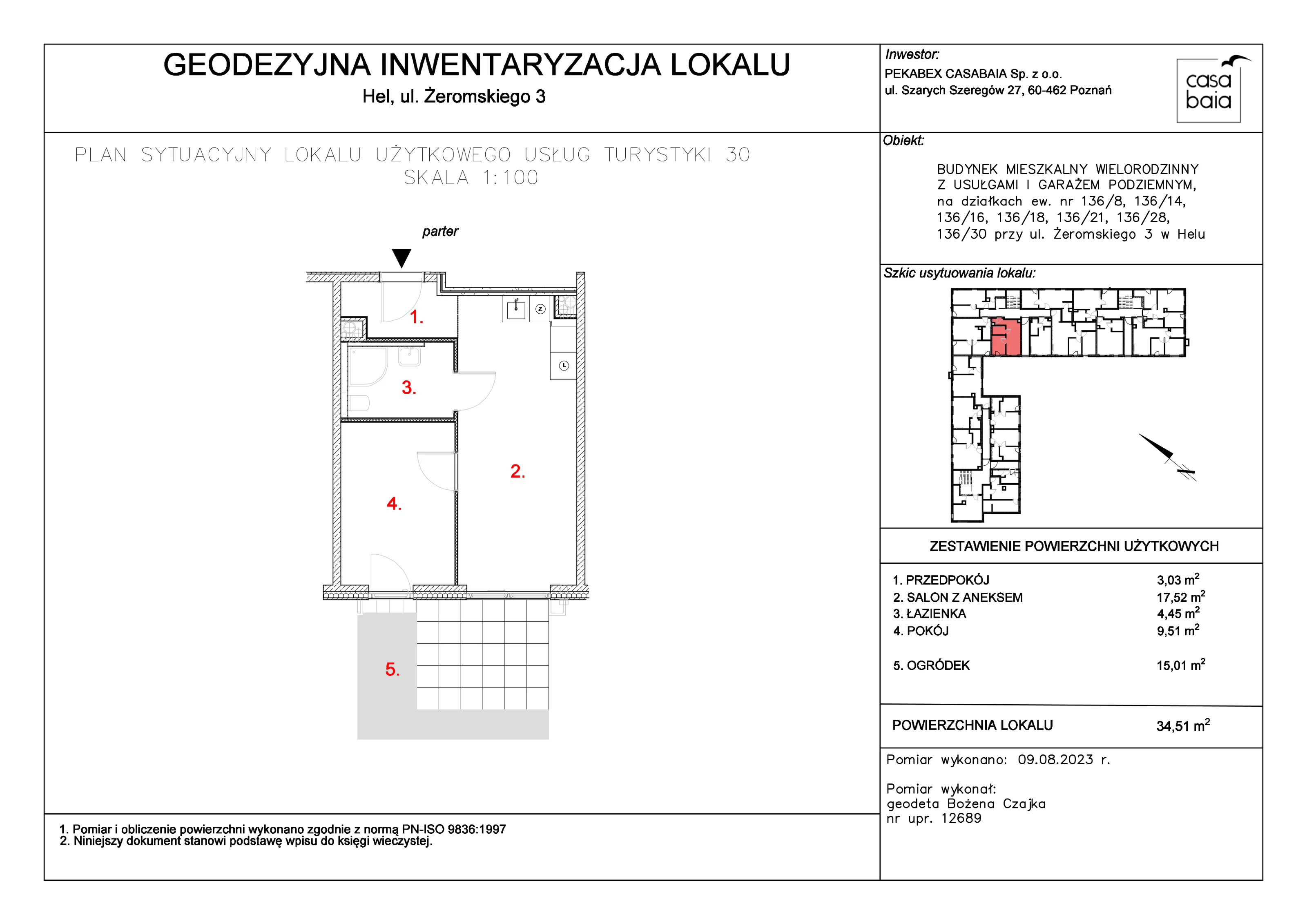 Mieszkanie 34,51 m², parter, oferta nr H1, CASA BAIA, Hel, ul. Stefana Żeromskiego 3