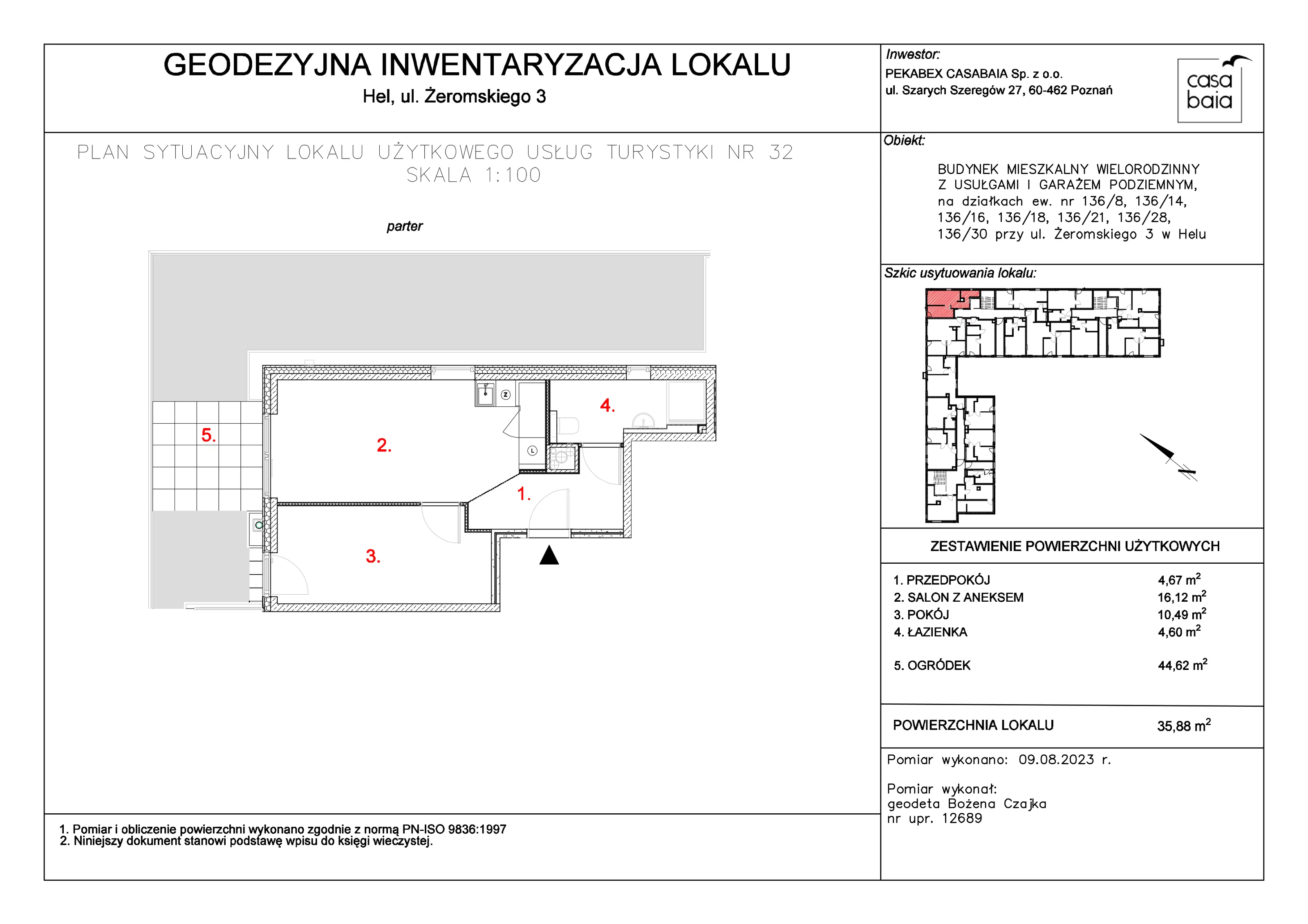 Mieszkanie 35,88 m², parter, oferta nr J1, CASA BAIA, Hel, ul. Stefana Żeromskiego 3