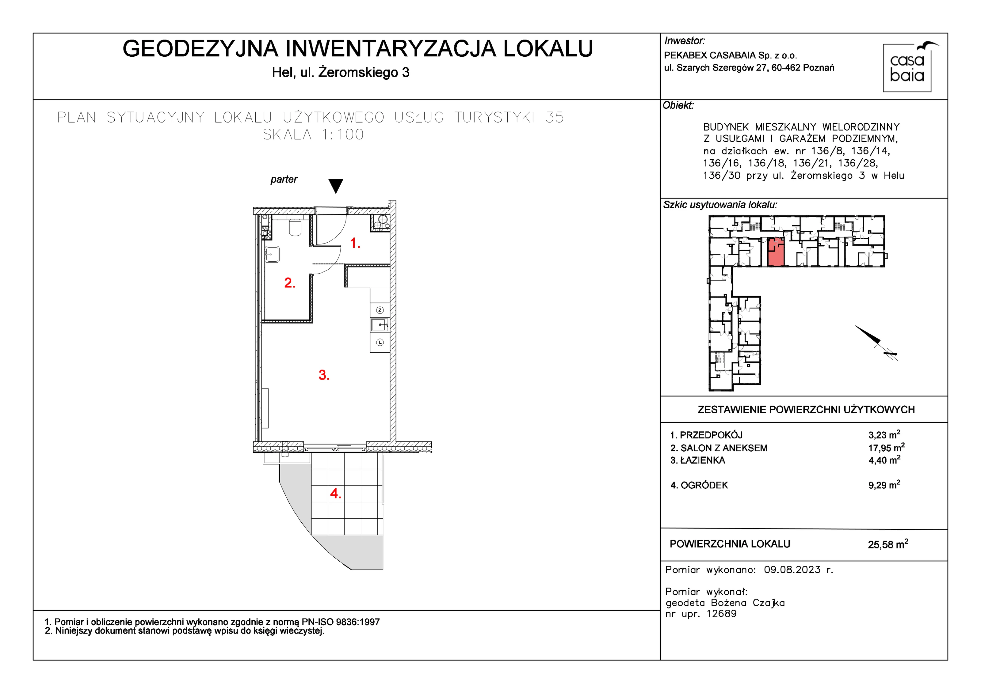 Mieszkanie 25,58 m², parter, oferta nr G1, CASA BAIA, Hel, ul. Stefana Żeromskiego 3