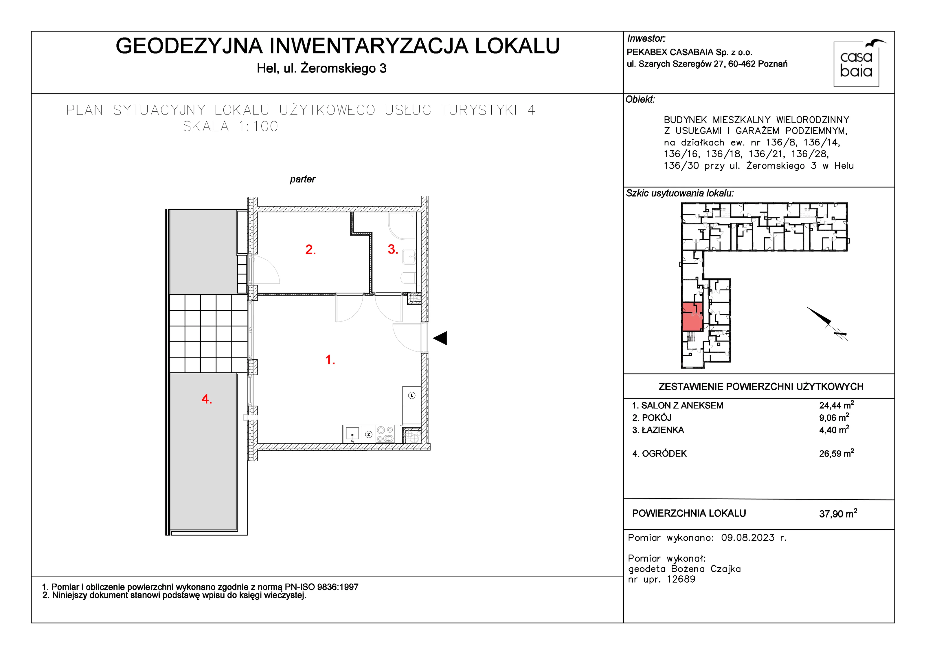 Mieszkanie 37,90 m², parter, oferta nr K1, CASA BAIA, Hel, ul. Stefana Żeromskiego 3