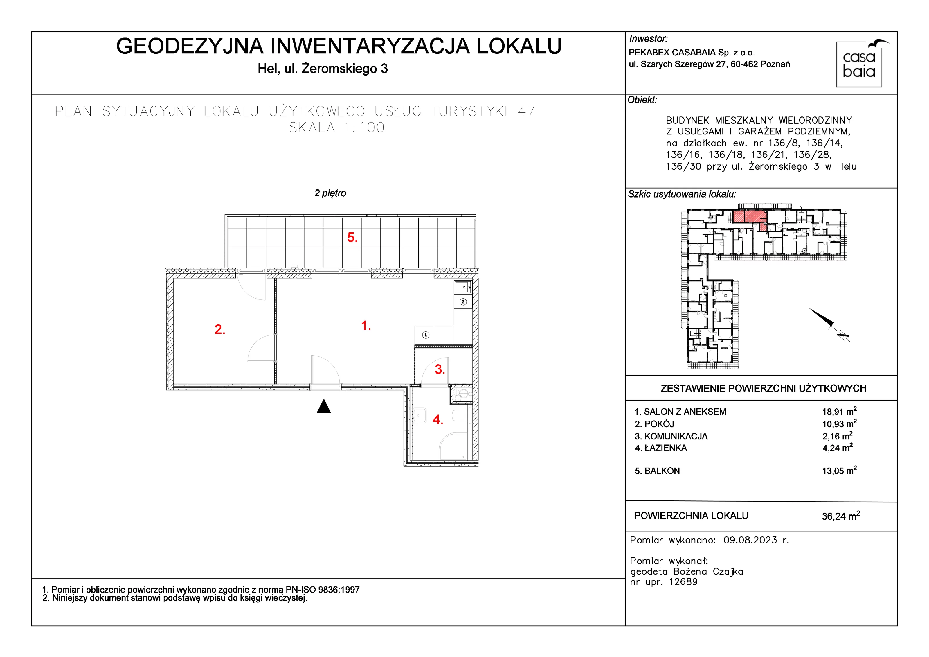 Mieszkanie 36,24 m², piętro 2, oferta nr E3, CASA BAIA, Hel, ul. Stefana Żeromskiego 3