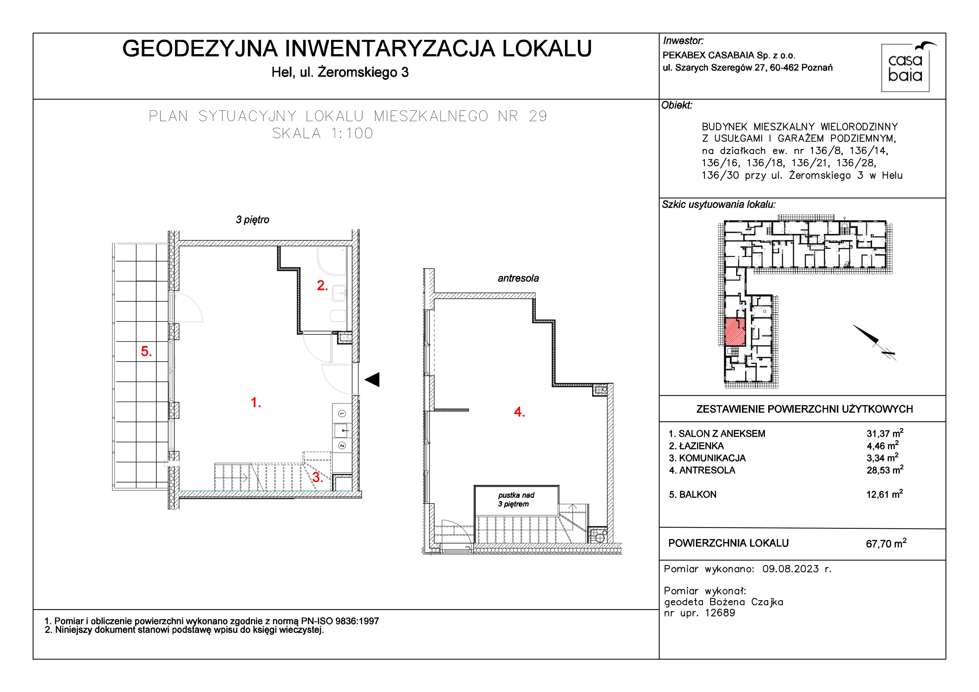 Mieszkanie 67,70 m², piętro 3, oferta nr K4, CASA BAIA, Hel, ul. Stefana Żeromskiego 3