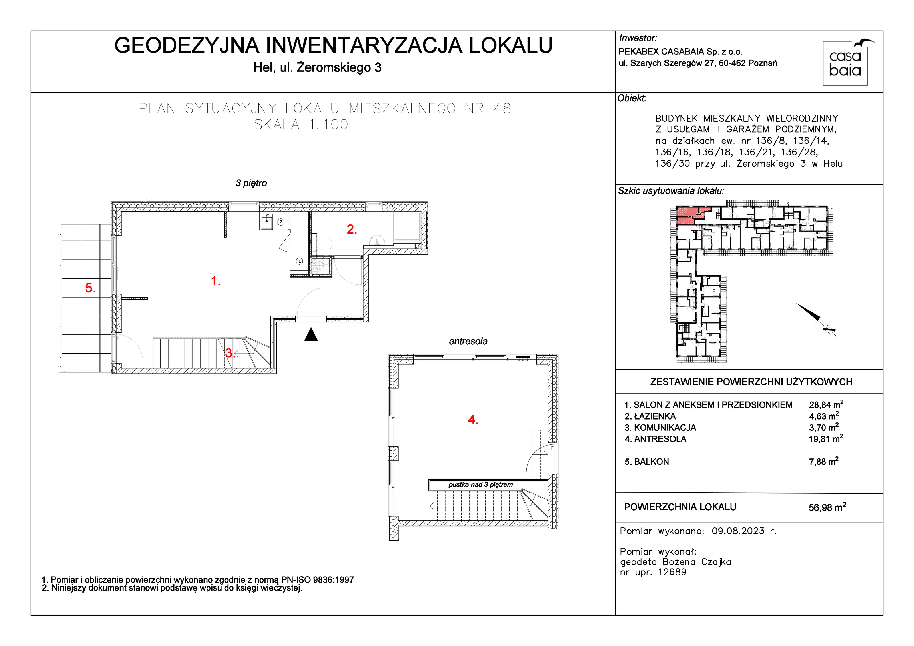 Mieszkanie 56,98 m², piętro 3, oferta nr J4, CASA BAIA, Hel, ul. Stefana Żeromskiego 3