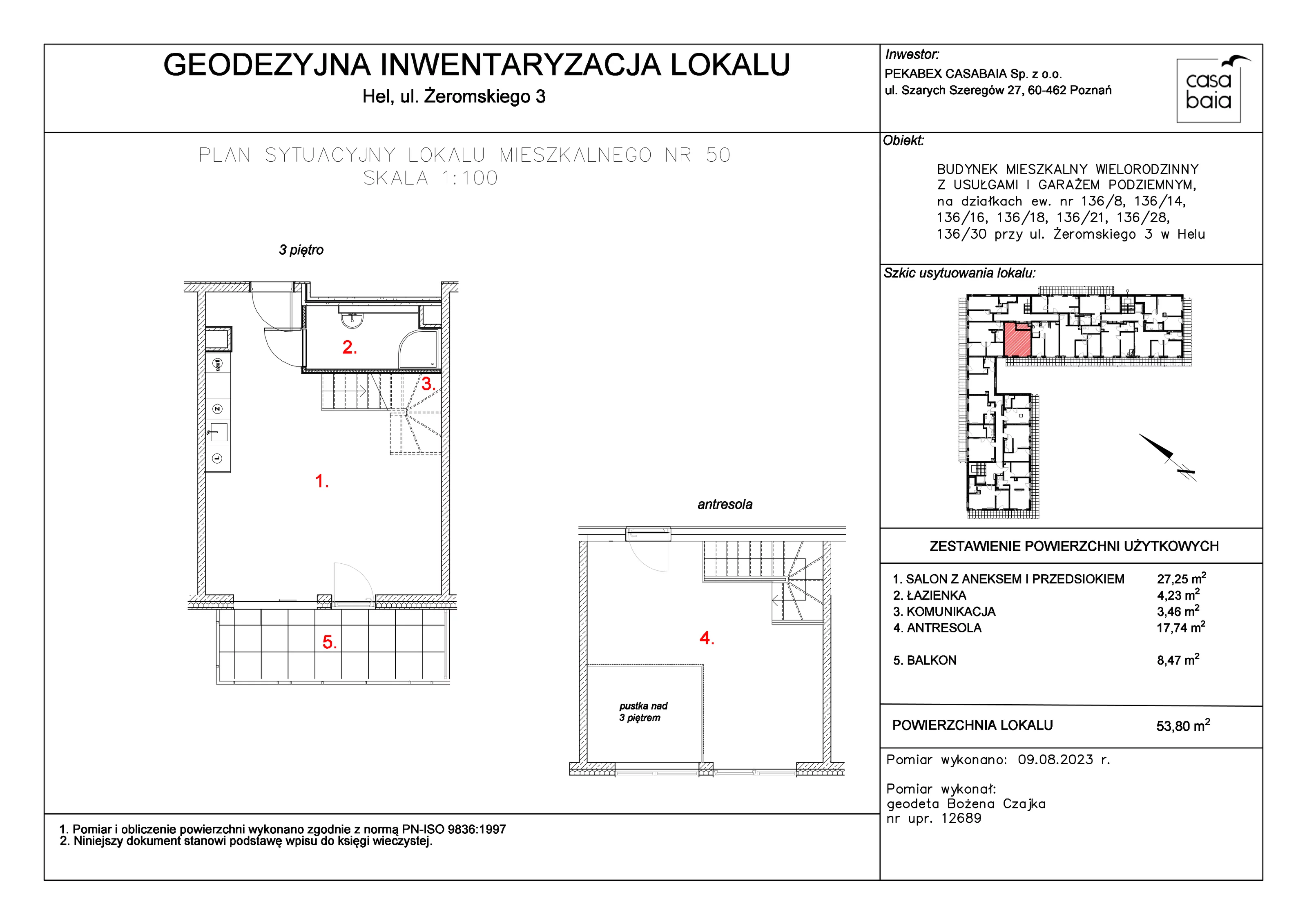 Mieszkanie 53,80 m², piętro 3, oferta nr H4, CASA BAIA, Hel, ul. Stefana Żeromskiego 3