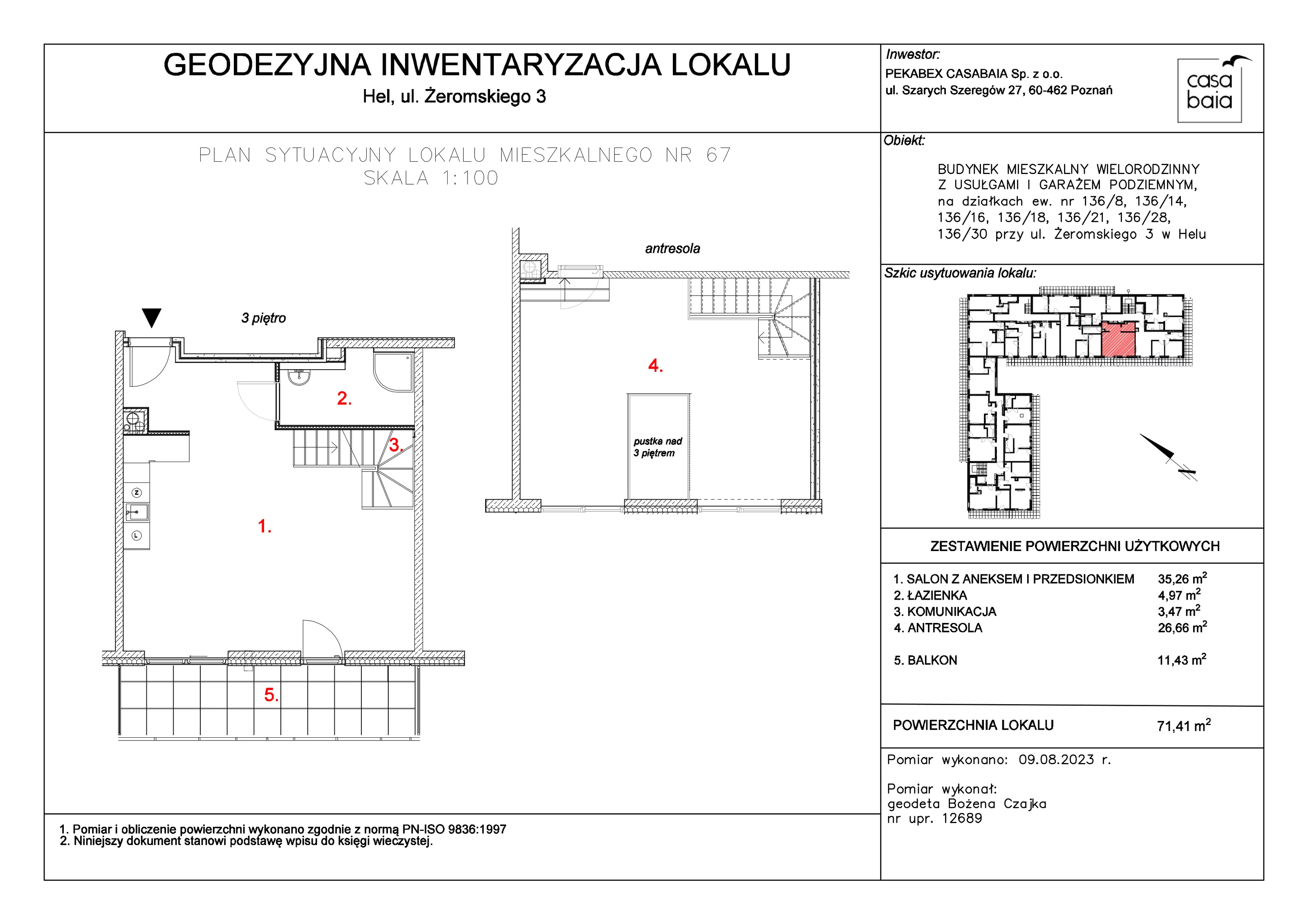 Mieszkanie 71,41 m², piętro 3, oferta nr C4, CASA BAIA, Hel, ul. Stefana Żeromskiego 3