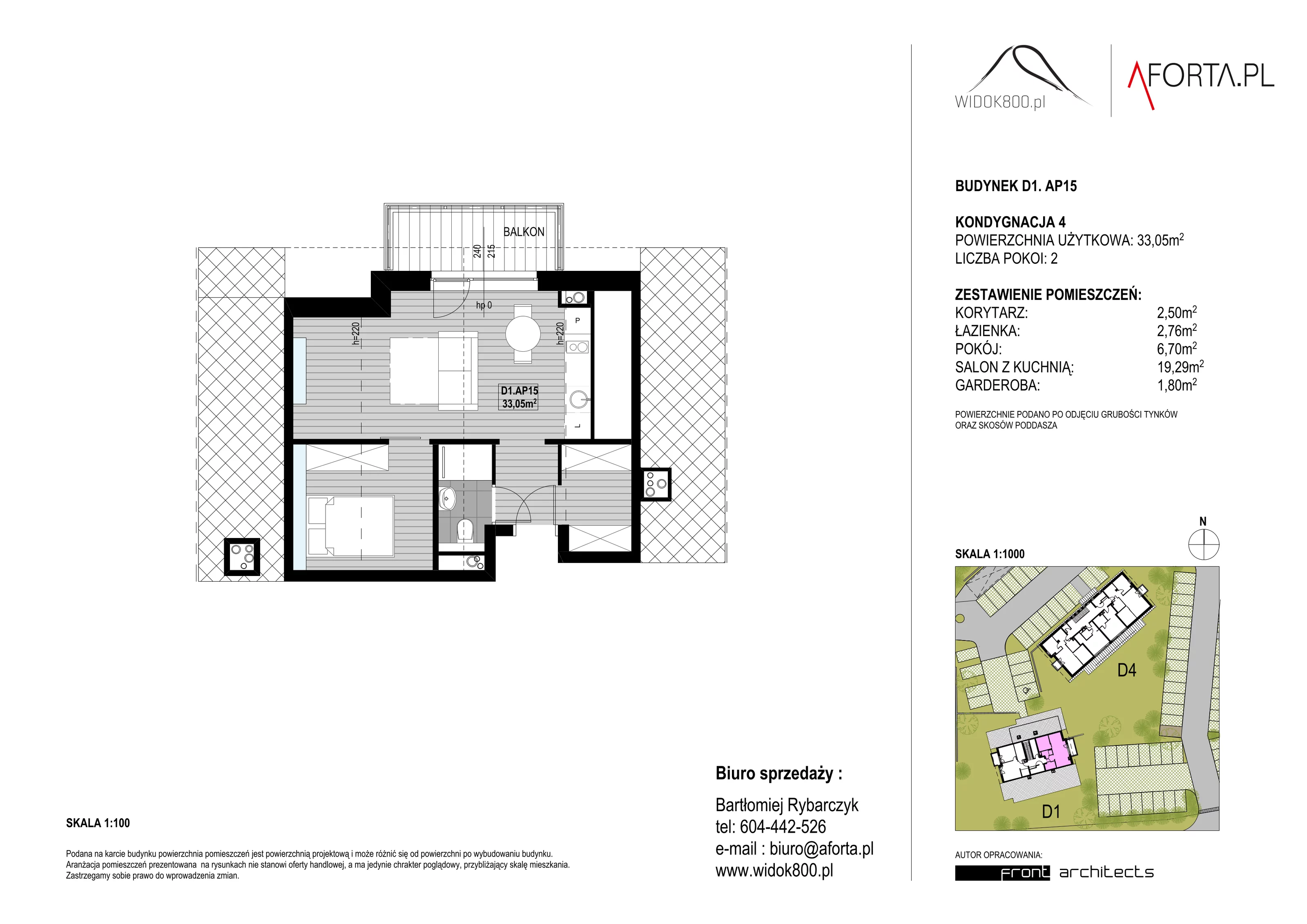 2 pokoje, apartament 33,05 m², piętro 4, oferta nr D1AP.15, Widok800, Szklarska Poręba, ul. Schroniskowa