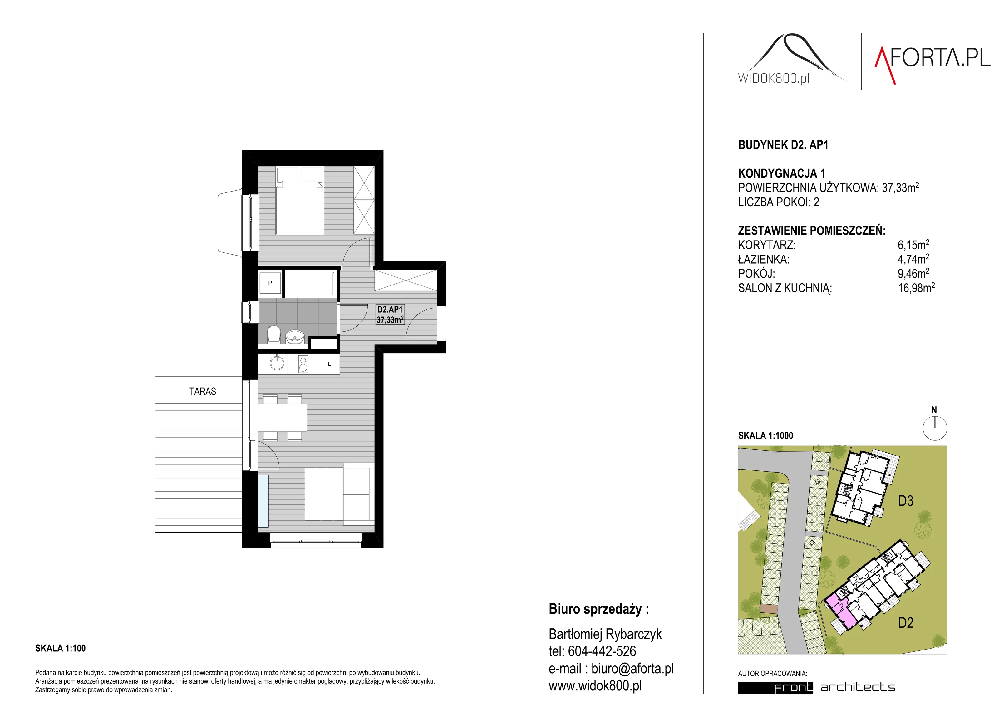 2 pokoje, apartament 37,33 m², piętro 1, oferta nr D2AP.1, Widok800, Szklarska Poręba, ul. Schroniskowa