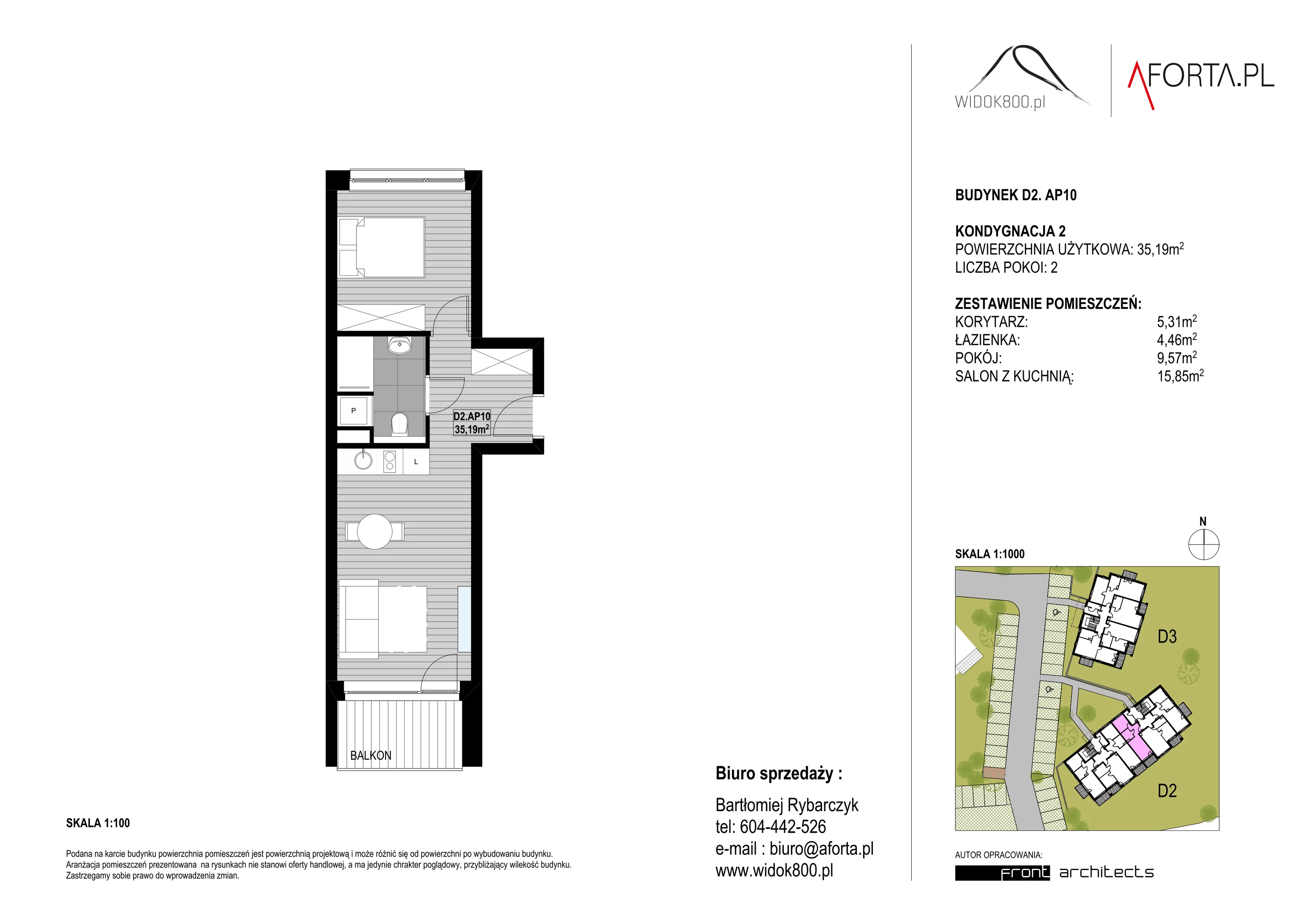 2 pokoje, apartament 35,19 m², piętro 2, oferta nr D2AP.10, Widok800, Szklarska Poręba, ul. Schroniskowa