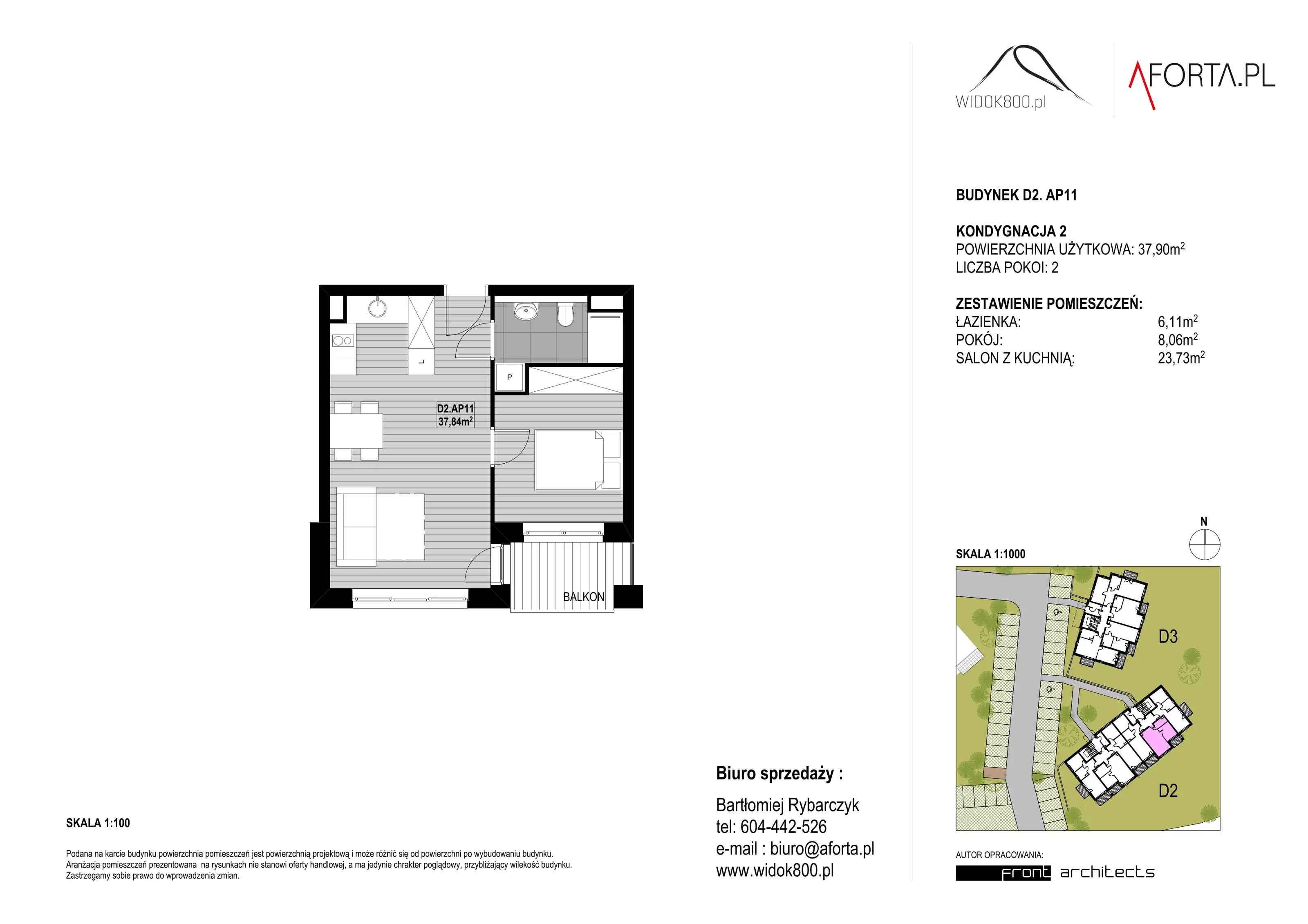 2 pokoje, apartament 37,90 m², piętro 2, oferta nr D2AP.11, Widok800, Szklarska Poręba, ul. Schroniskowa