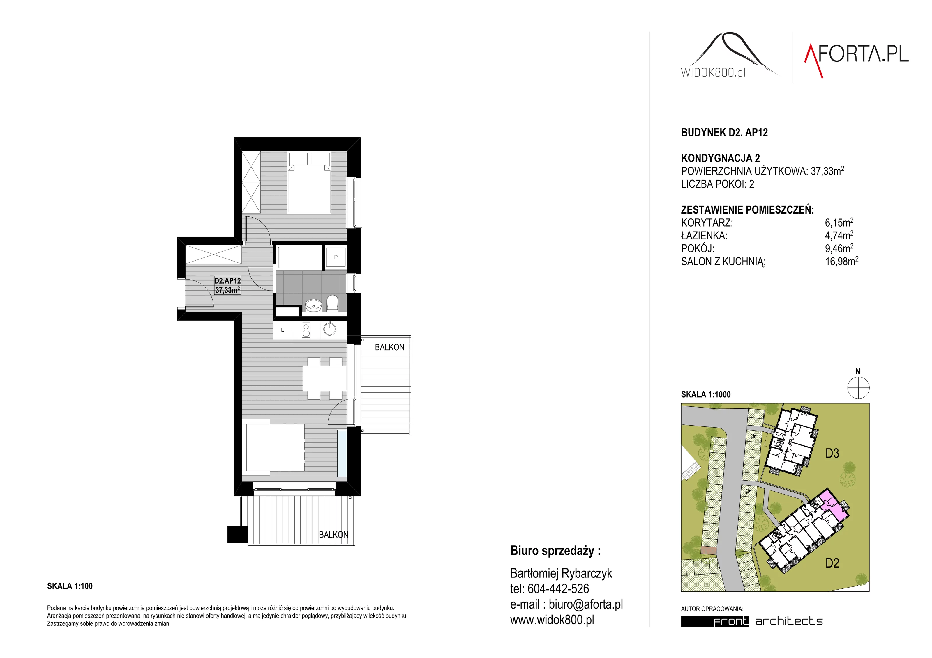 2 pokoje, apartament 37,33 m², piętro 2, oferta nr D2AP.12, Widok800, Szklarska Poręba, ul. Schroniskowa