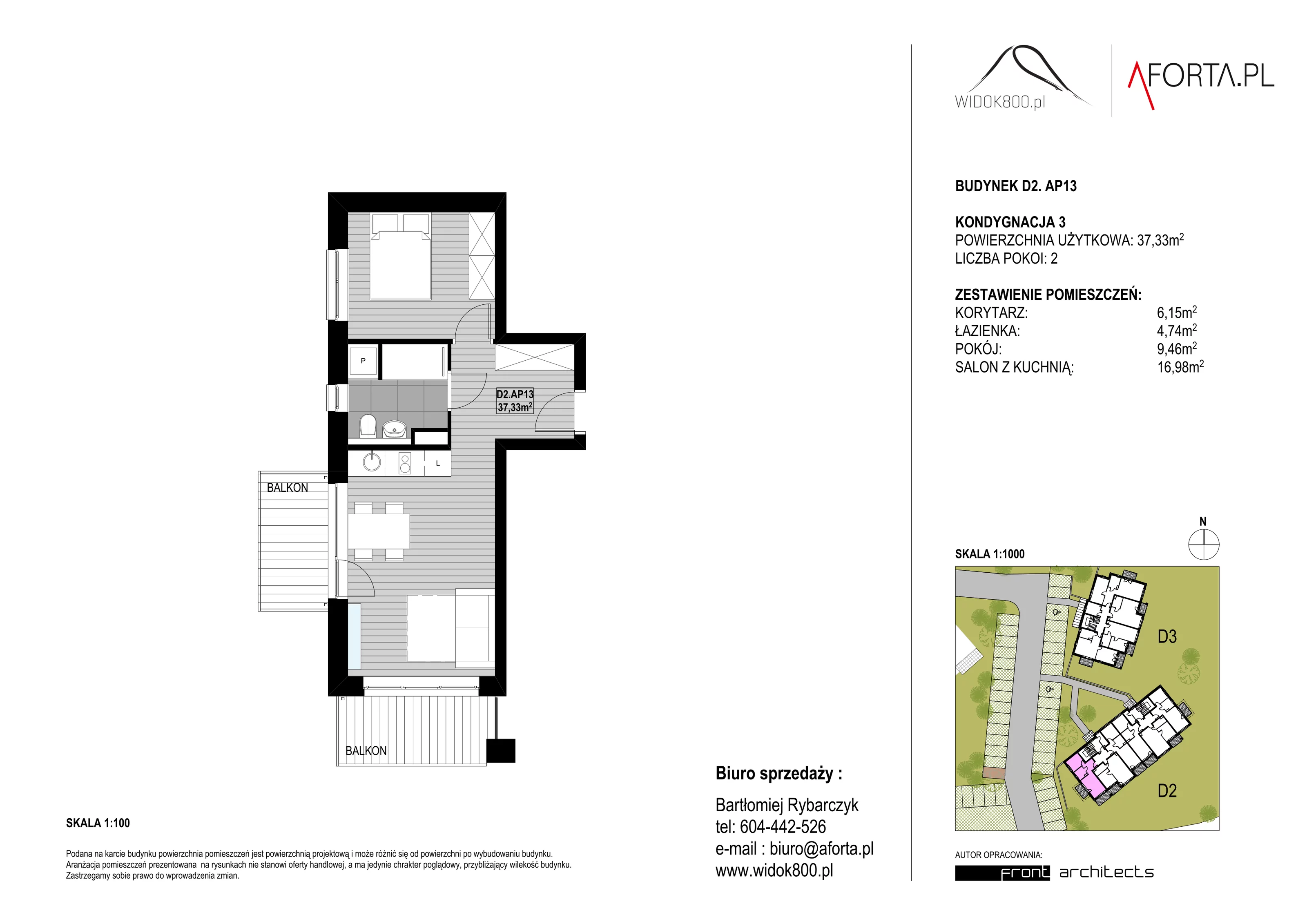 2 pokoje, apartament 37,33 m², piętro 3, oferta nr D2AP.13, Widok800, Szklarska Poręba, ul. Schroniskowa