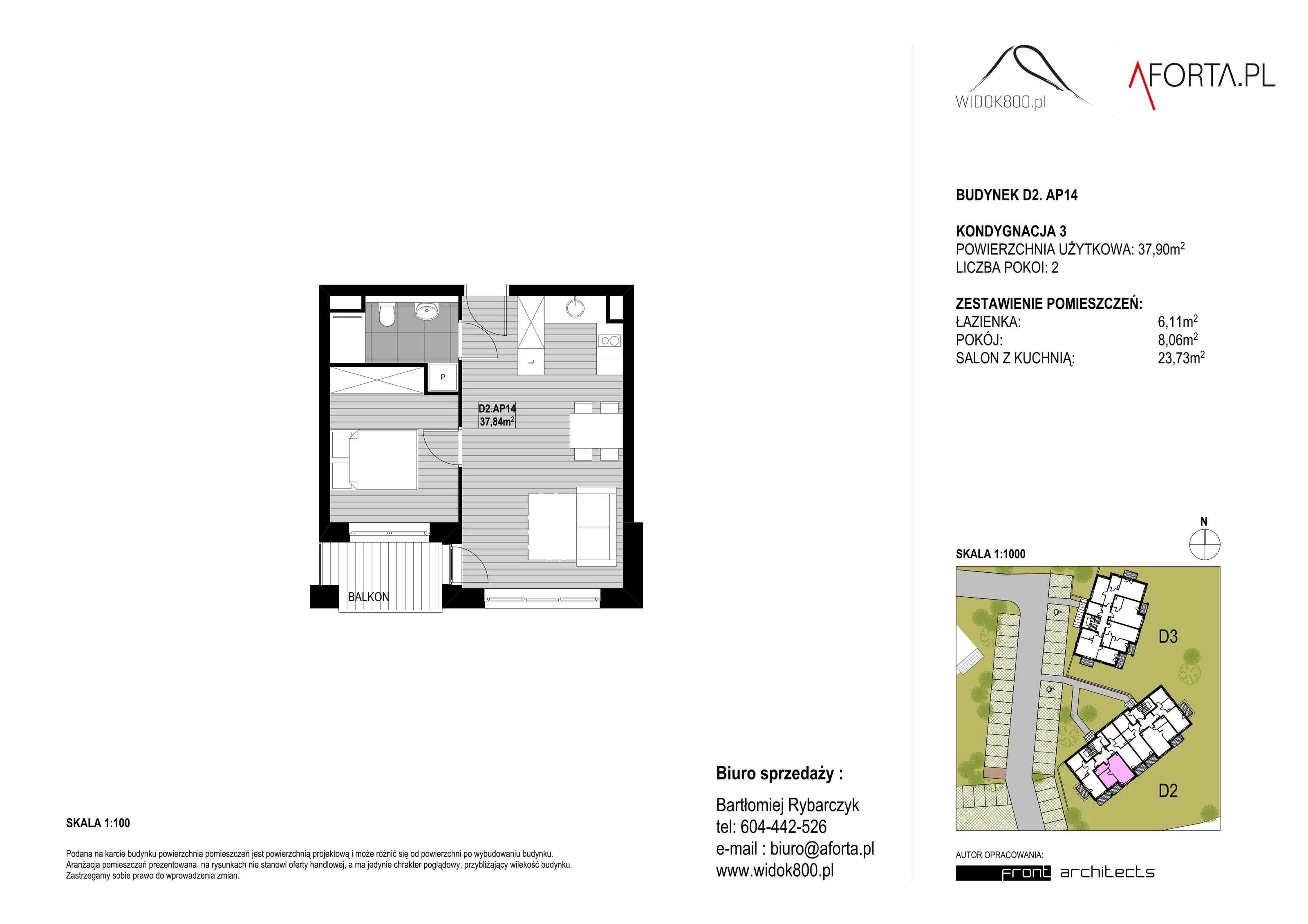 2 pokoje, apartament 37,90 m², piętro 3, oferta nr D2AP.14, Widok800, Szklarska Poręba, ul. Schroniskowa