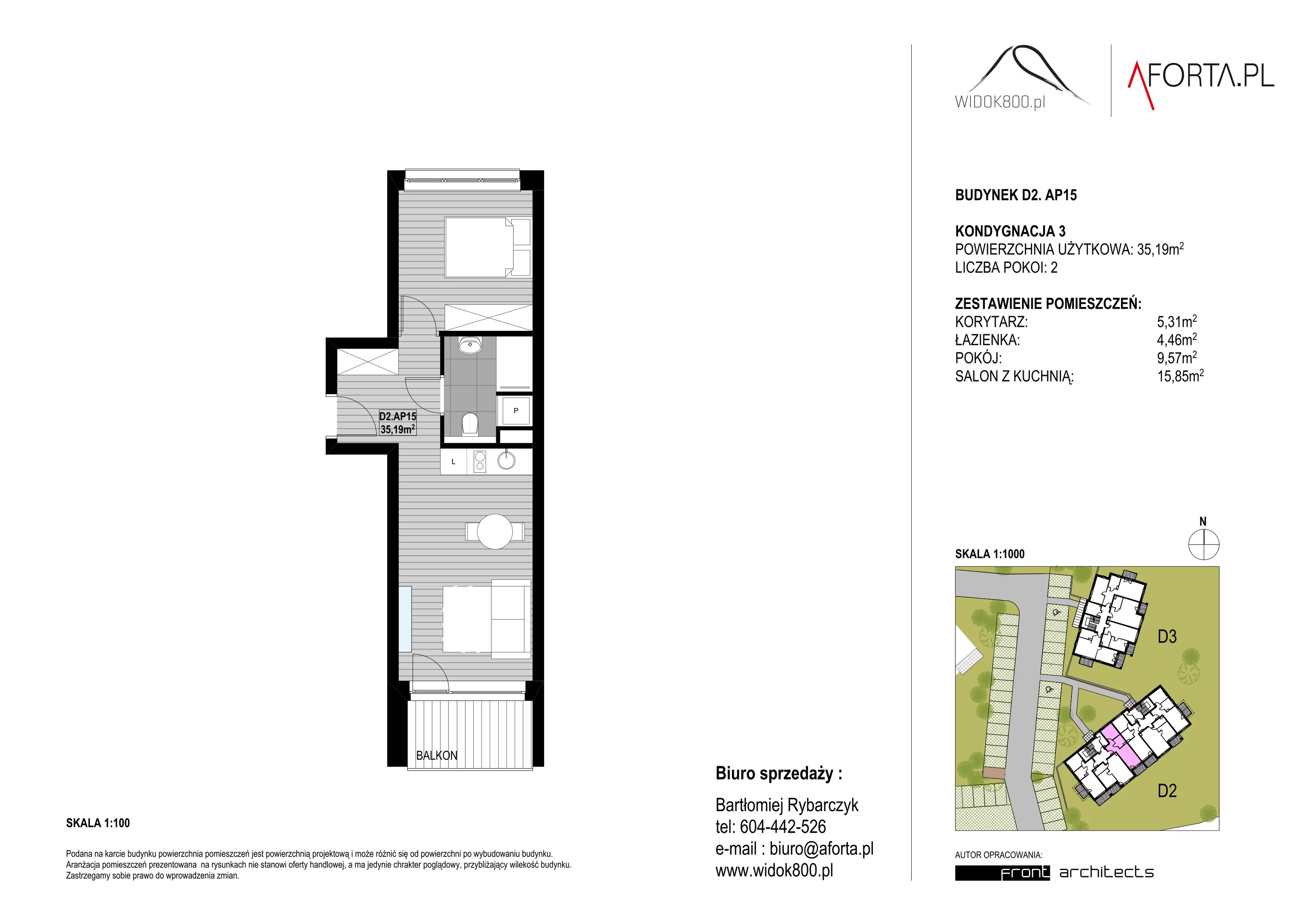 2 pokoje, apartament 35,19 m², piętro 3, oferta nr D2AP.15, Widok800, Szklarska Poręba, ul. Schroniskowa