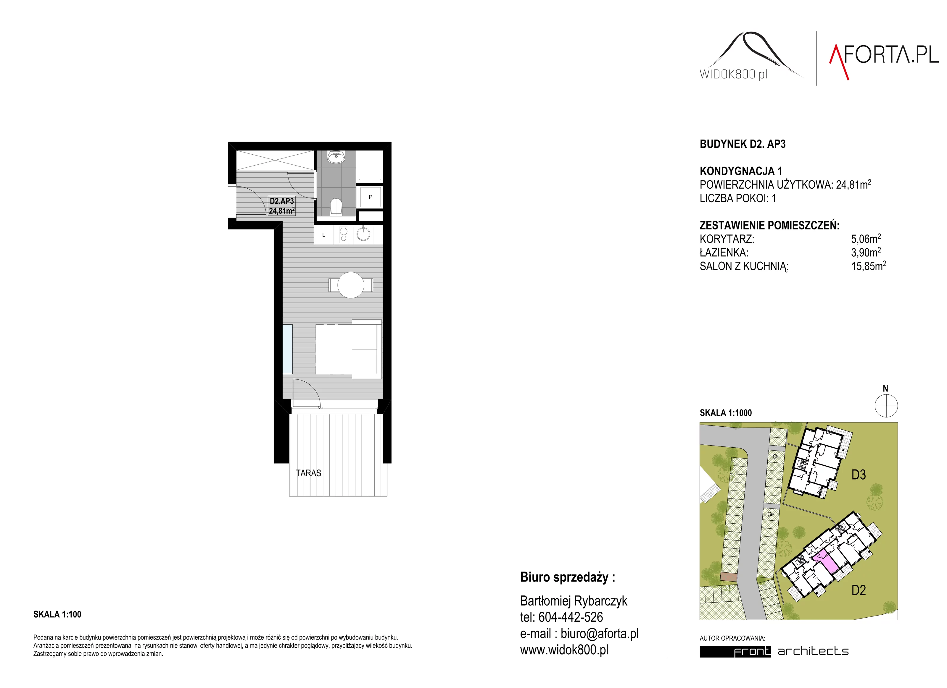 1 pokój, apartament 24,81 m², piętro 1, oferta nr D2AP.3, Widok800, Szklarska Poręba, ul. Schroniskowa