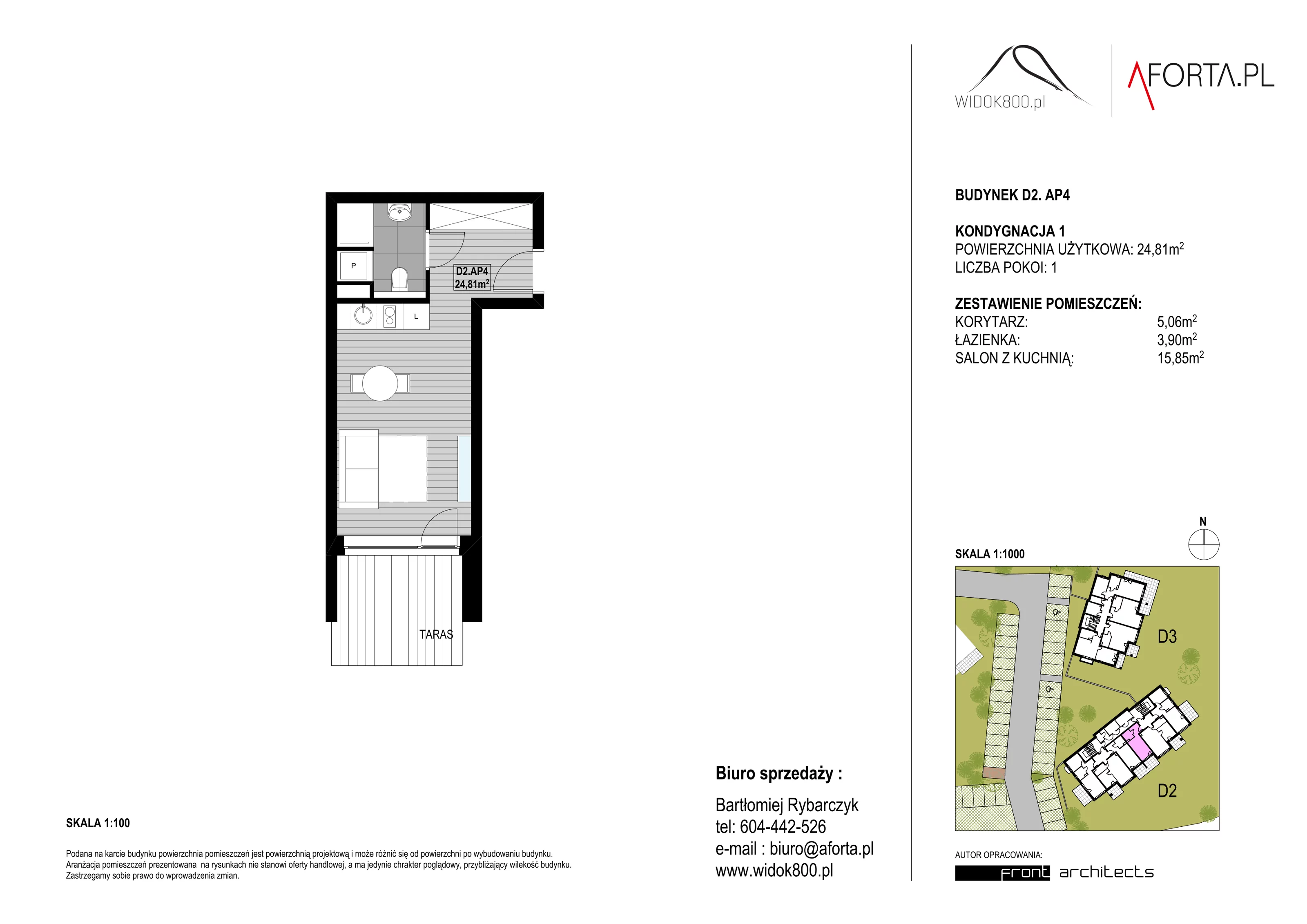 1 pokój, apartament 24,81 m², piętro 1, oferta nr D2AP.4, Widok800, Szklarska Poręba, ul. Schroniskowa