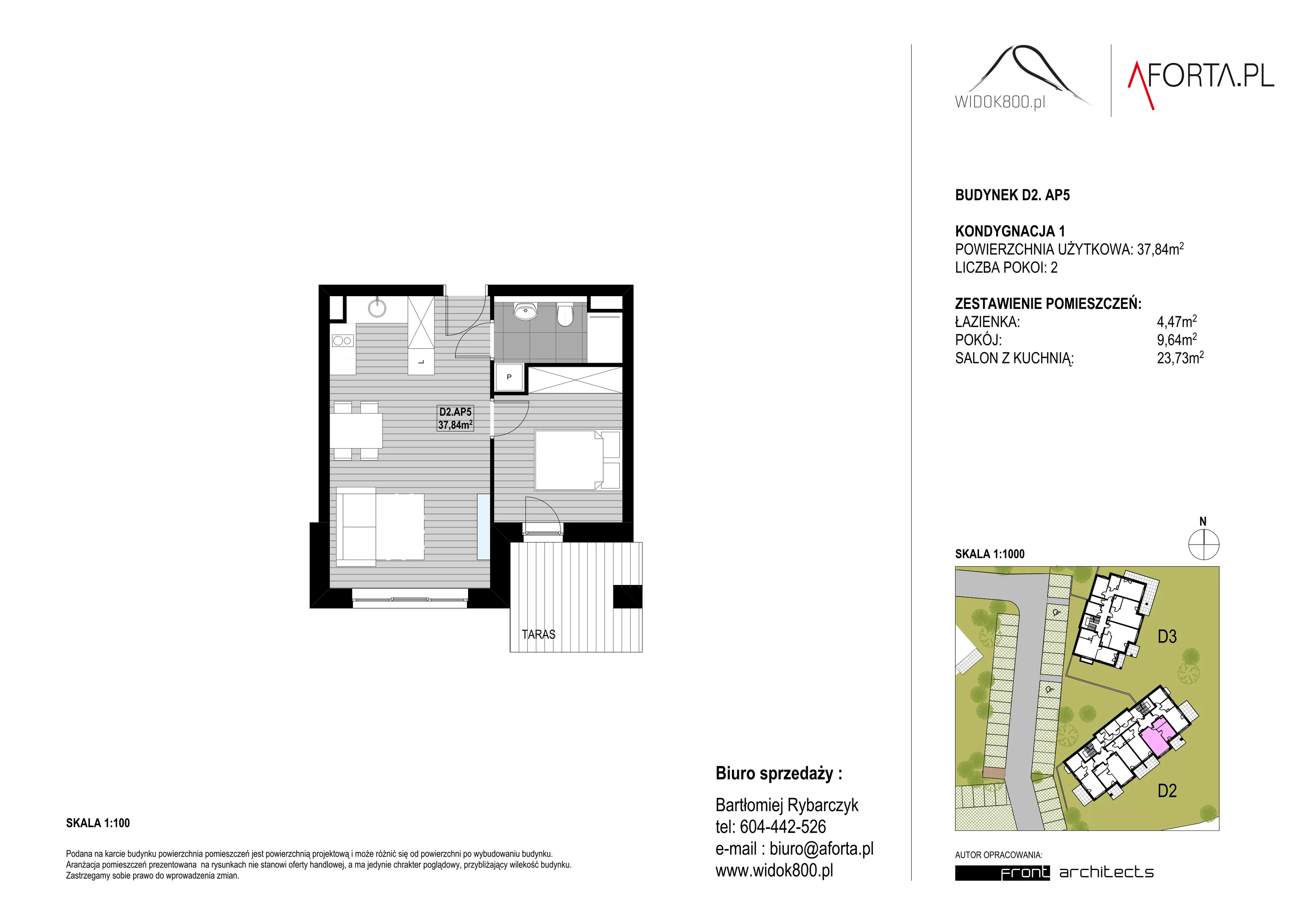 2 pokoje, apartament 37,33 m², piętro 1, oferta nr D2AP.5, Widok800, Szklarska Poręba, ul. Schroniskowa