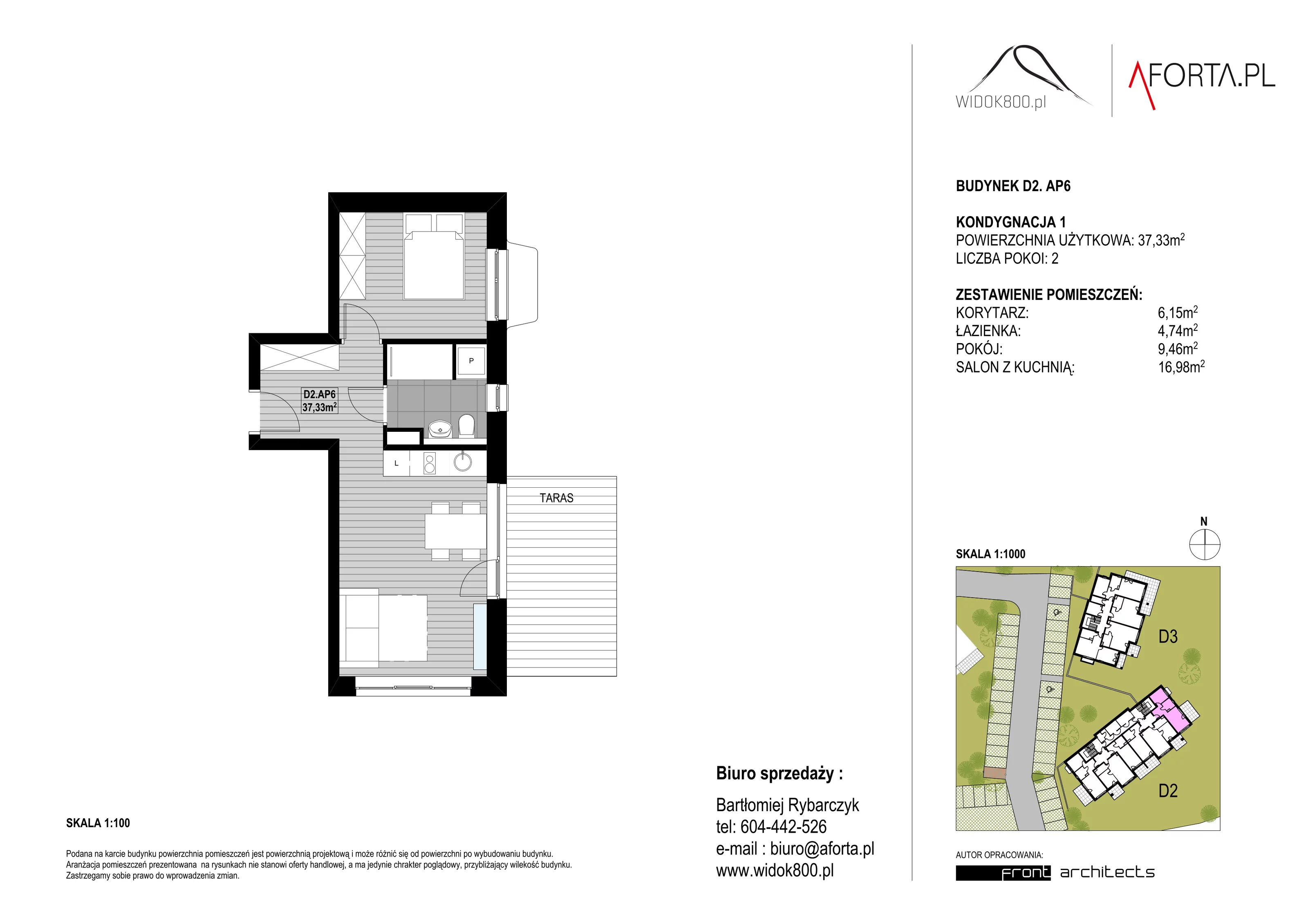 2 pokoje, apartament 37,84 m², piętro 1, oferta nr D2AP.6, Widok800, Szklarska Poręba, ul. Schroniskowa