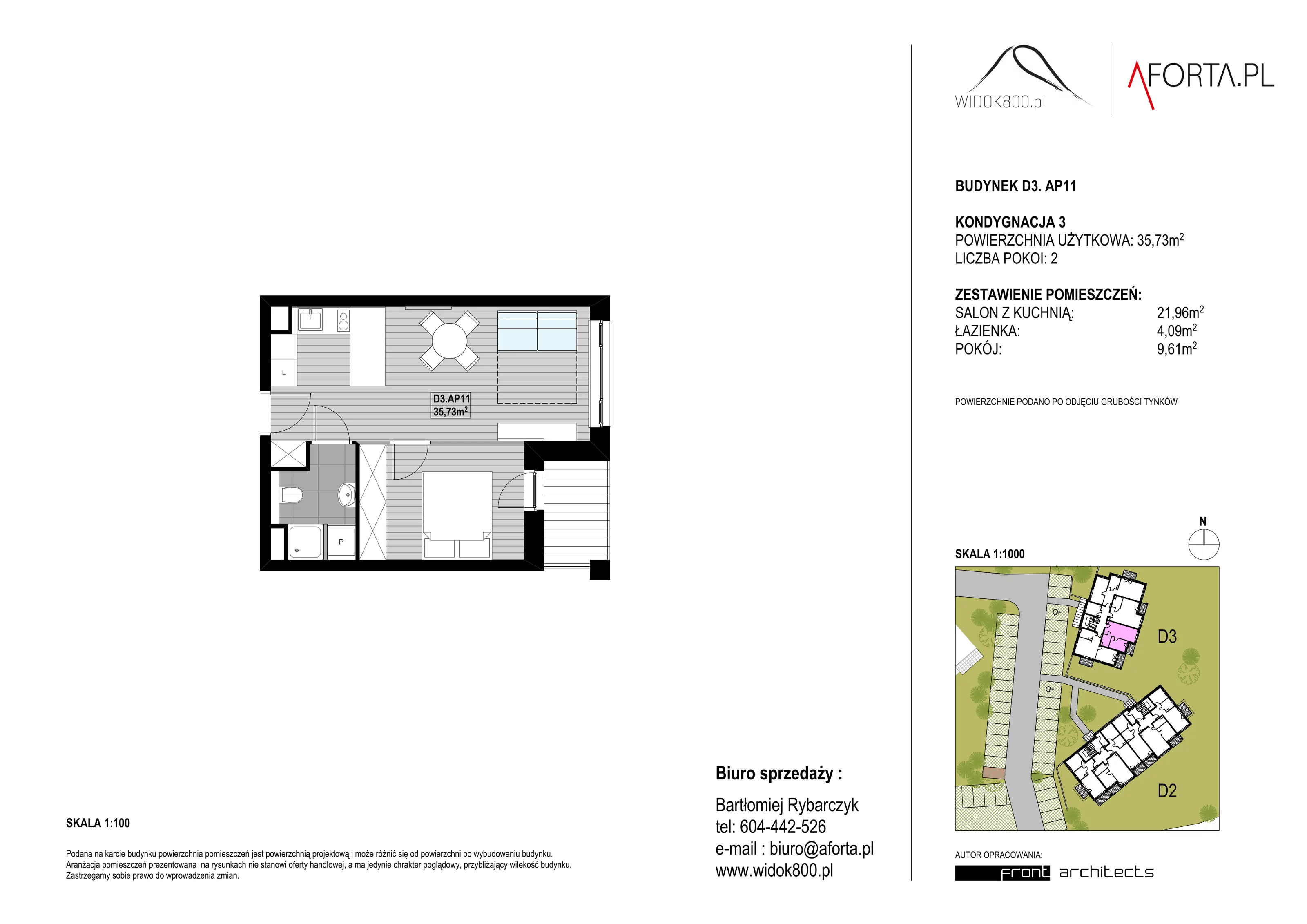 2 pokoje, apartament 35,73 m², piętro 3, oferta nr D3AP.11, Widok800, Szklarska Poręba, ul. Schroniskowa