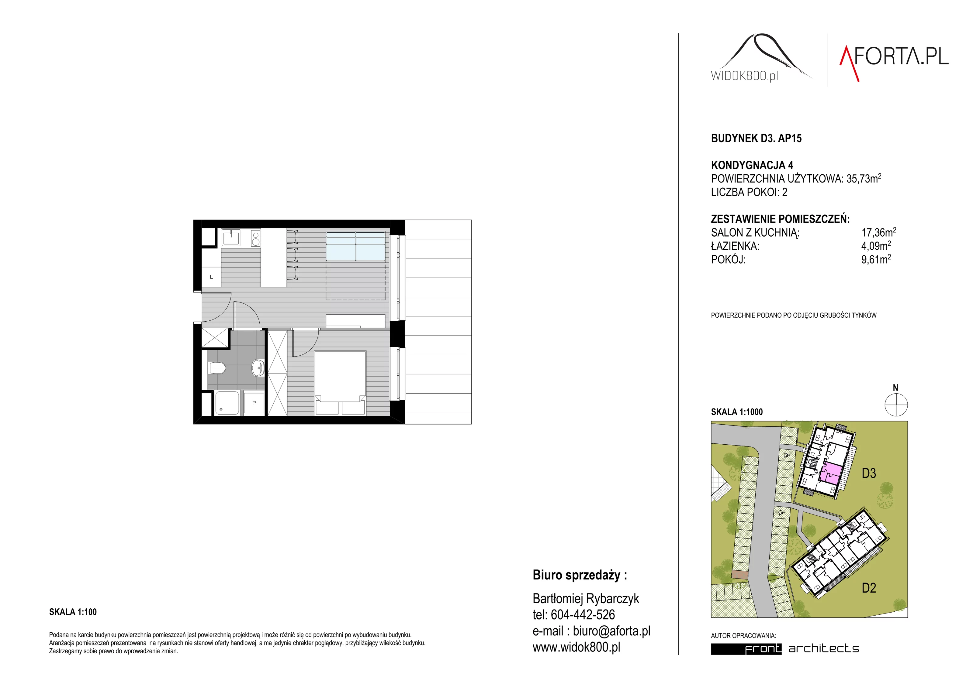 2 pokoje, apartament 35,73 m², piętro 4, oferta nr D3AP.15, Widok800, Szklarska Poręba, ul. Schroniskowa