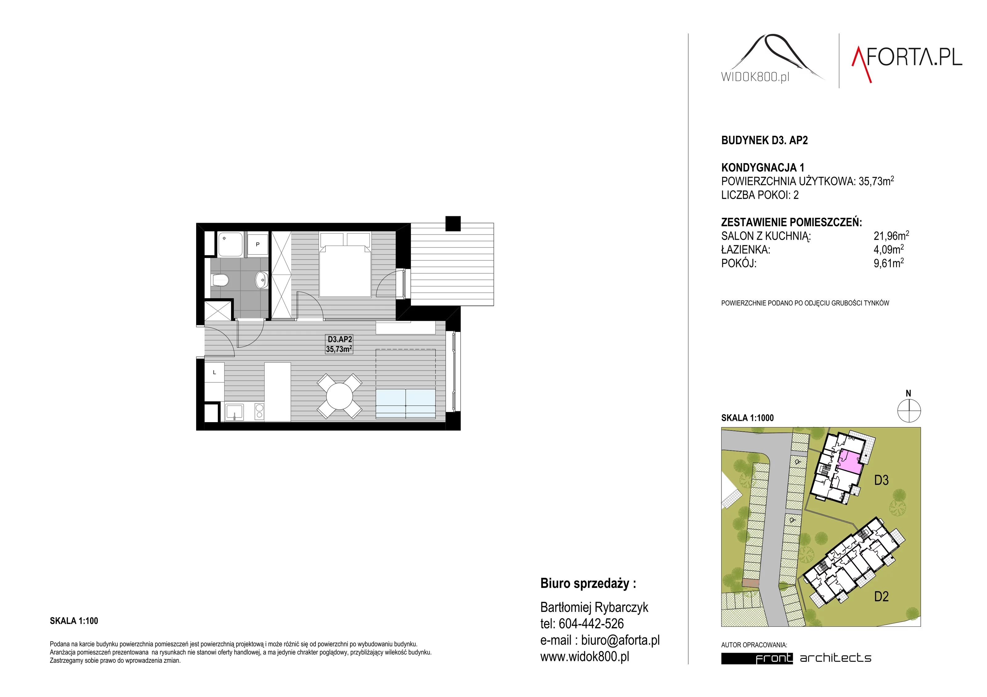 2 pokoje, apartament 35,73 m², piętro 1, oferta nr D3AP.2, Widok800, Szklarska Poręba, ul. Schroniskowa