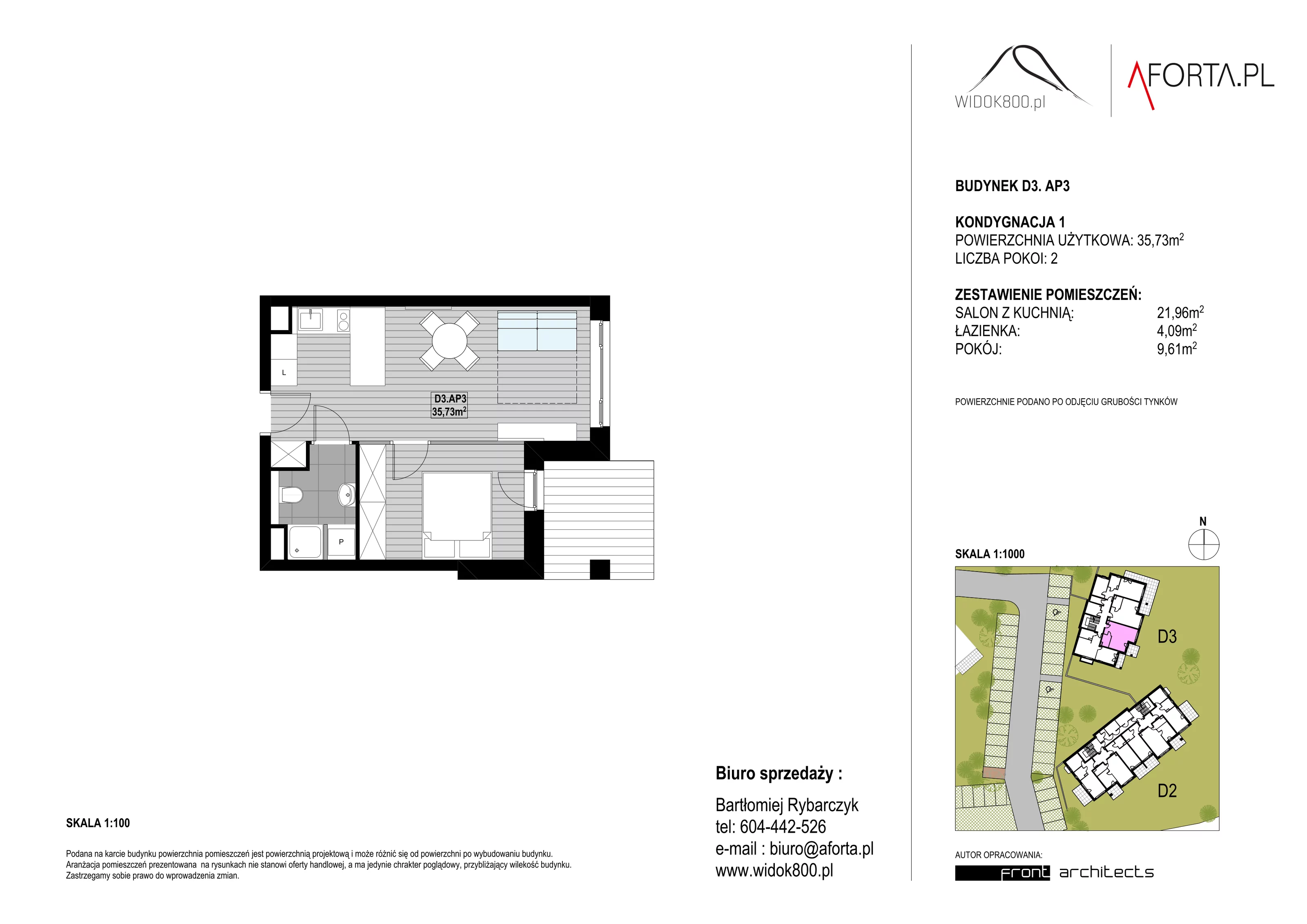 2 pokoje, apartament 35,73 m², piętro 1, oferta nr D3AP.3, Widok800, Szklarska Poręba, ul. Schroniskowa