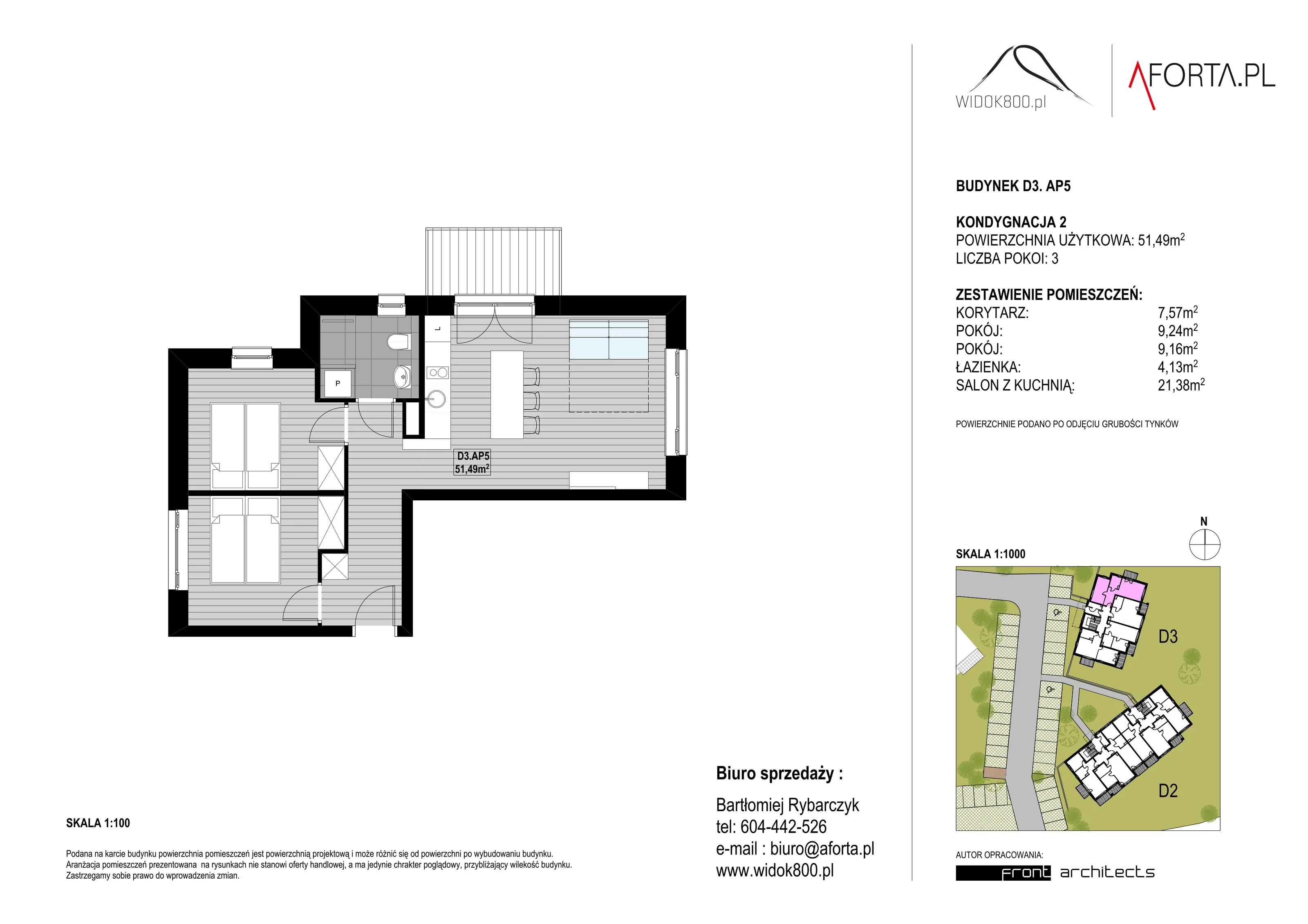 3 pokoje, apartament 51,49 m², piętro 2, oferta nr D3AP.5, Widok800, Szklarska Poręba, ul. Schroniskowa