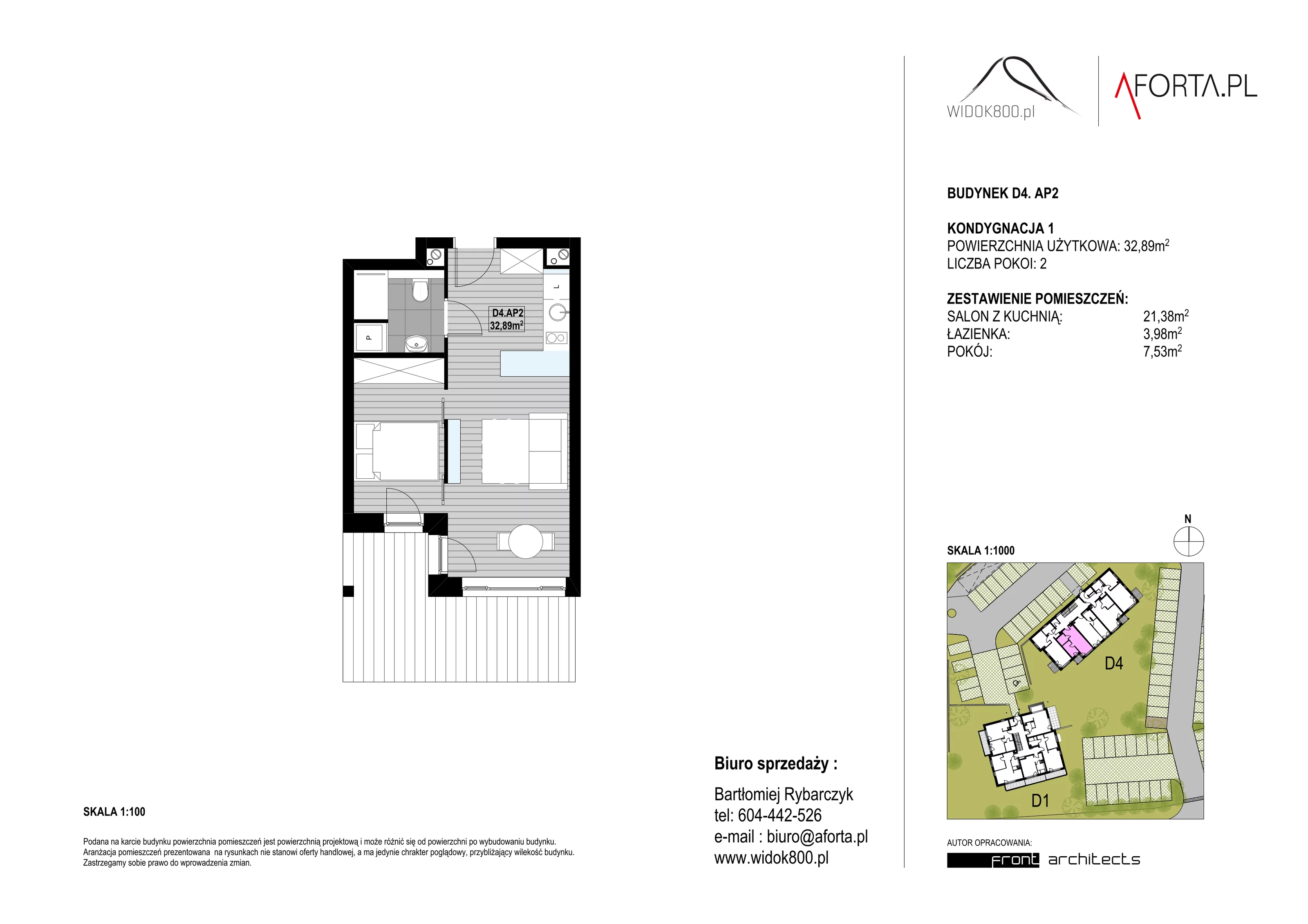 2 pokoje, apartament 32,89 m², piętro 1, oferta nr D4AP.2, Widok800, Szklarska Poręba, ul. Schroniskowa