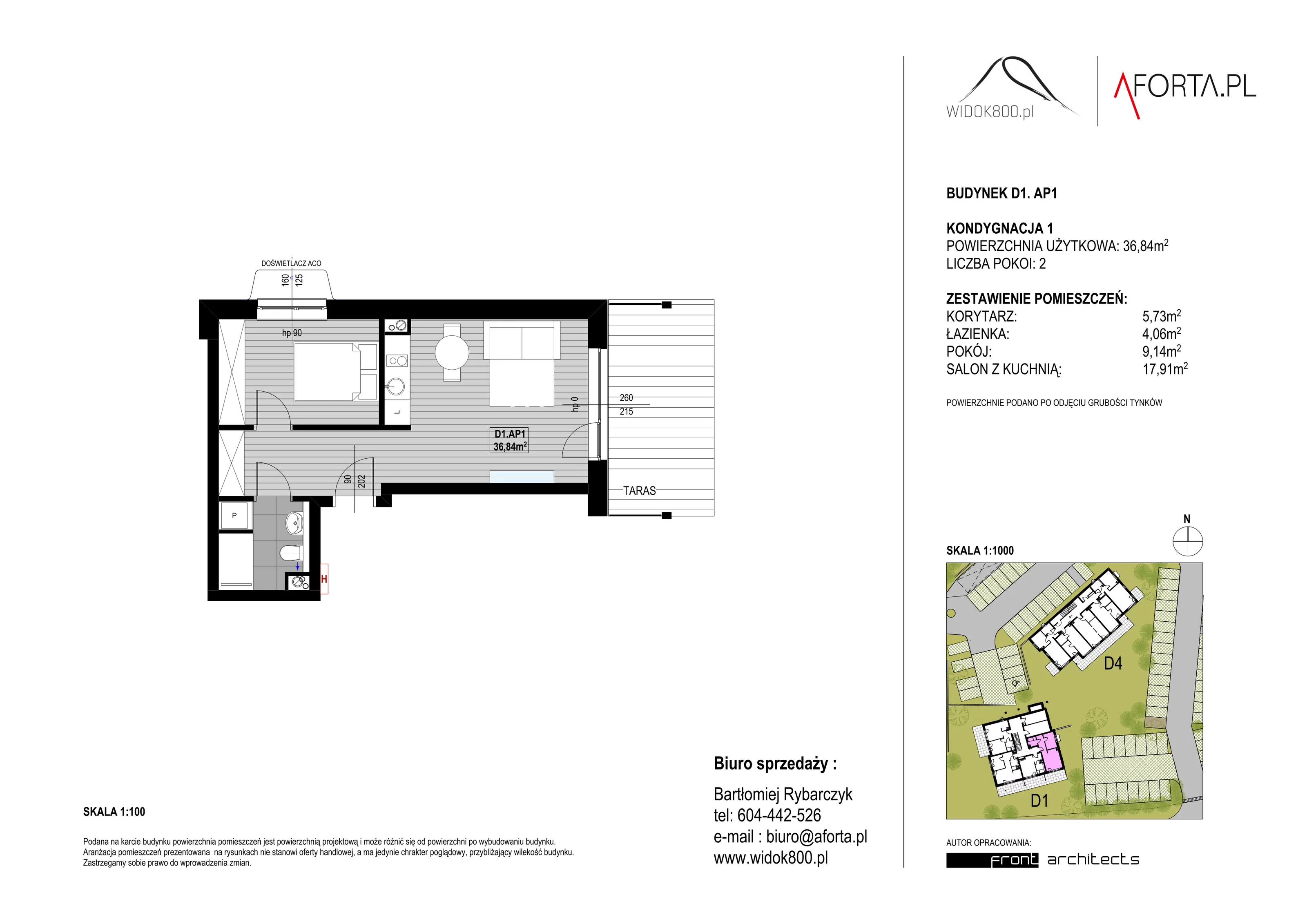 2 pokoje, apartament 36,84 m², piętro 1, oferta nr D1AP.1, Widok800, Szklarska Poręba, ul. Schroniskowa