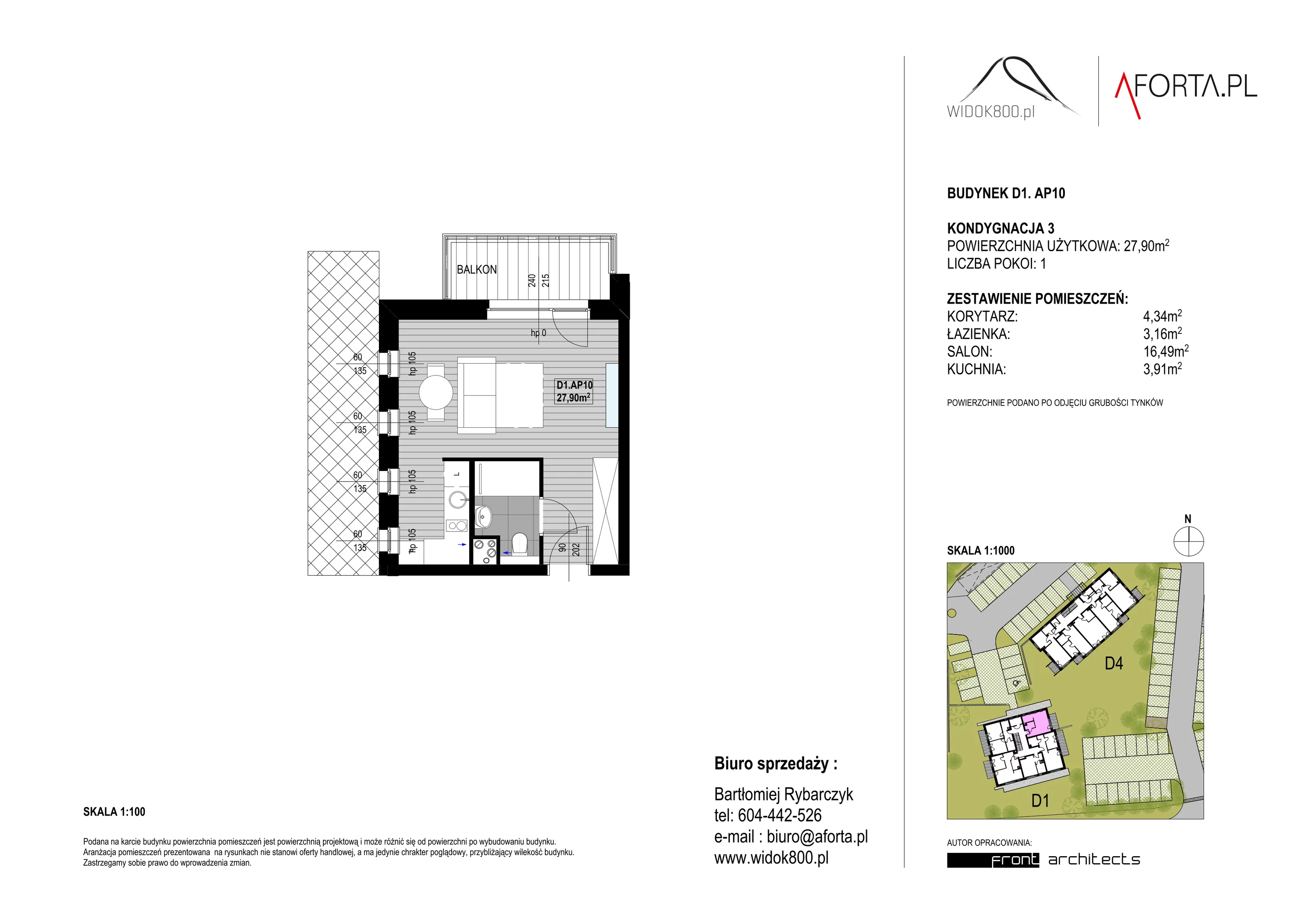 1 pokój, apartament 27,90 m², piętro 3, oferta nr D1AP.10, Widok800, Szklarska Poręba, ul. Schroniskowa